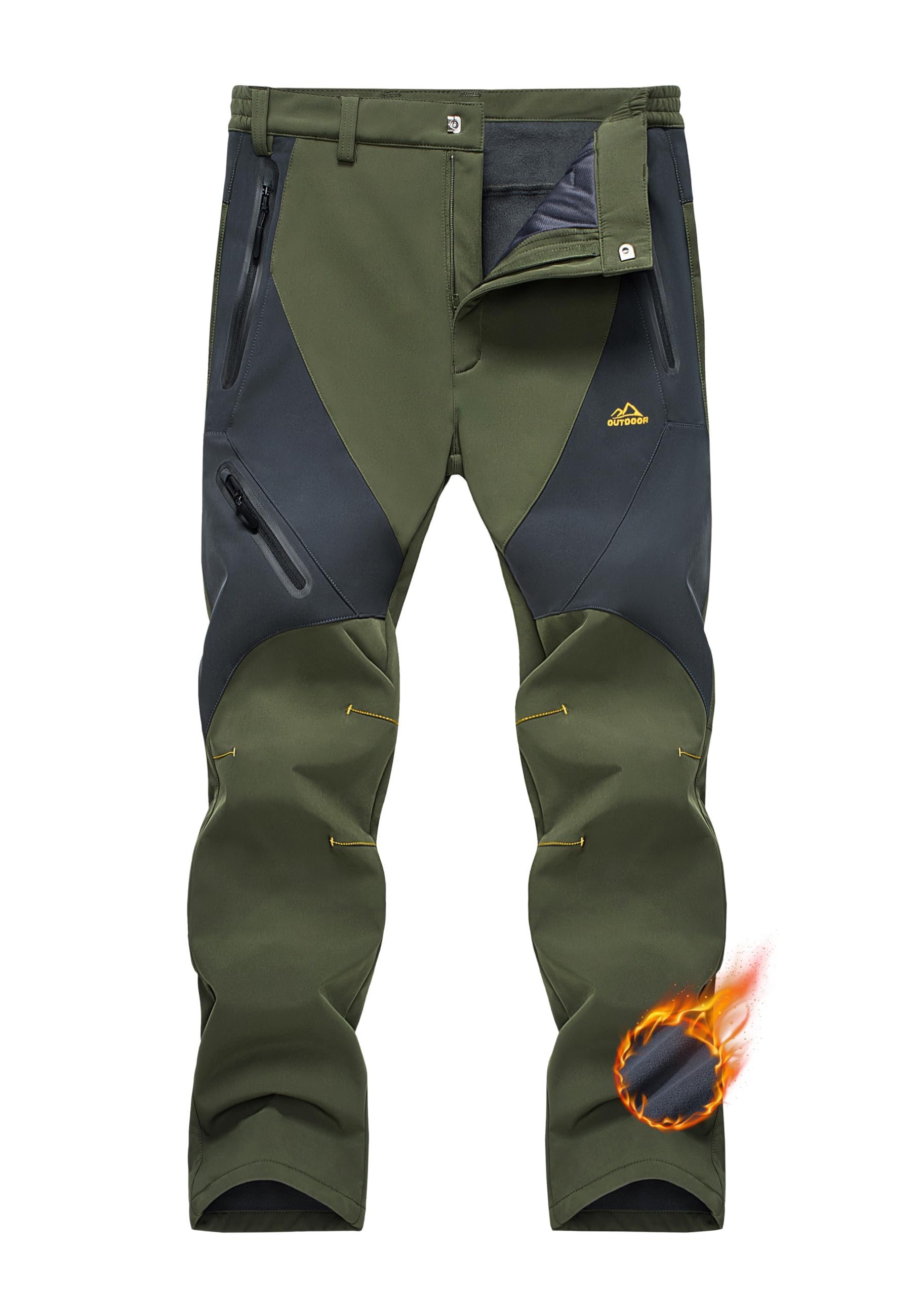 MAGCOMSEN Men's Winter Snow Pants - Fleece Lined Water Resistant Ski Pants with 4 Zip Pockets for Outdoor Activities, Hiking & Cold Weather Protection