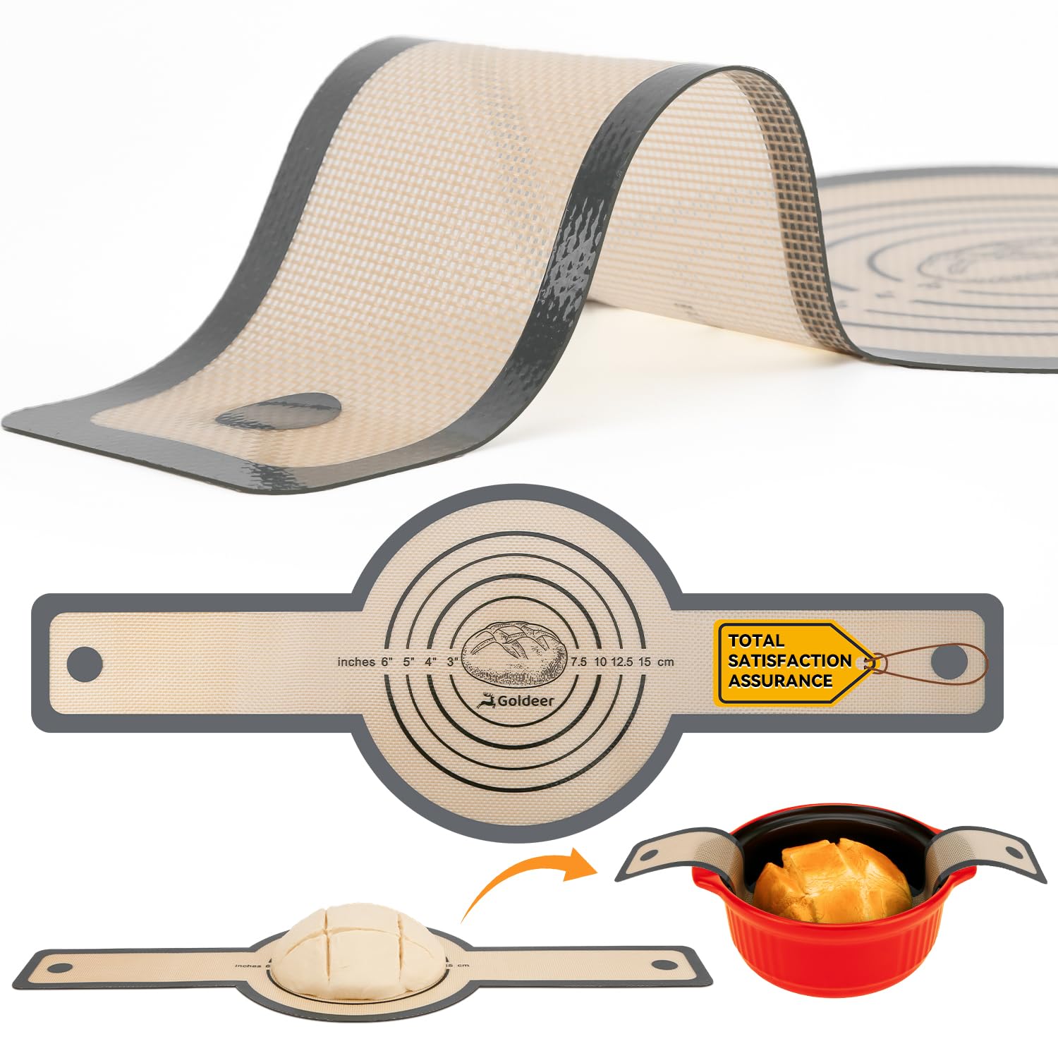 Platinum Silicone Bread Sling for Dutch Oven - Extra Thick Reusable Non-Stick Baking Mat with Long Handles for Easy Sourdough Bread Transfer | Perfect for Artisan Bread Baking, Home Kitchen & Professional Bakers