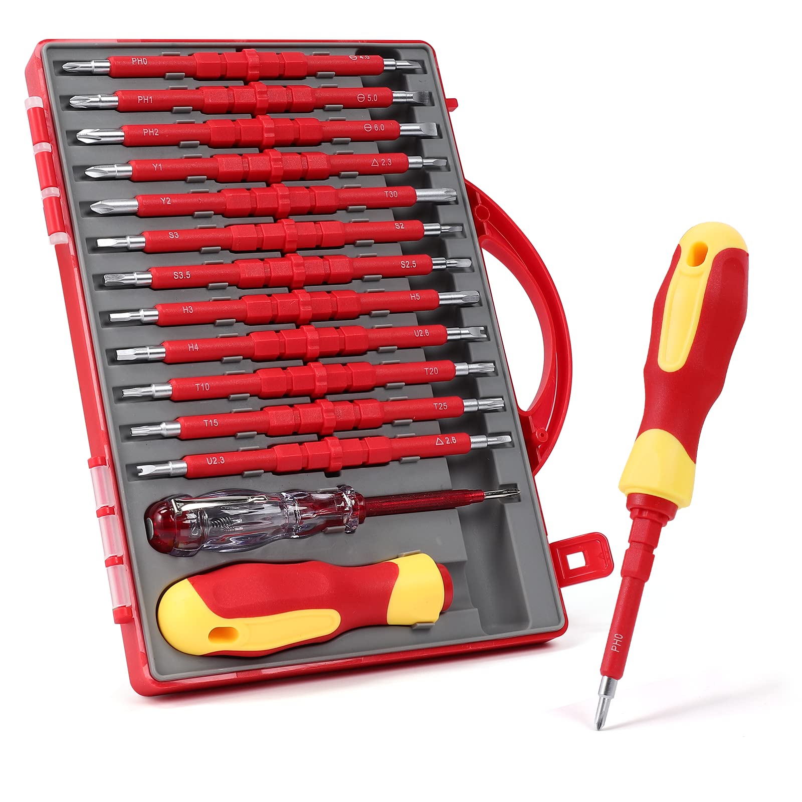1000V Insulated Electrician Screwdriver Set - Professional Phillips, Slotted, Torx & Hex Magnetic Bit Screwdrivers for Electrical Work | Durable Household Repair Tools with Case | Ideal for Electricians, DIY Home Improvement & Appliance Maintenance