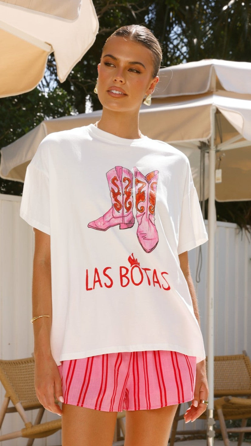 Trendy Las Botas Top and Shorts Set for Women - White & Pink Outfit | Perfect for Summer, Beach, and Casual Wear