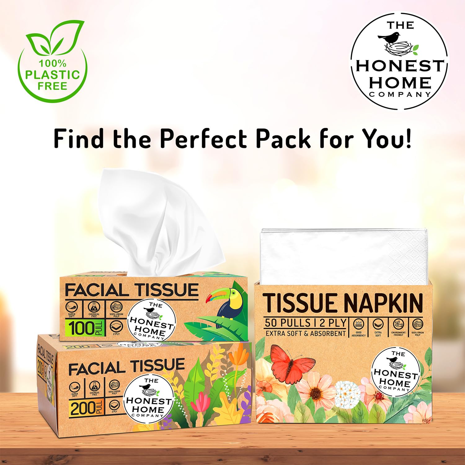 The Honest Home Company | Soft 2-Ply Facial Tissues Box - 200 Tissues per Box (Pack of 3) | Hard Box with Easy Pull Design | 600 Tissues Total | Perfect for Home, Office & Travel Use
