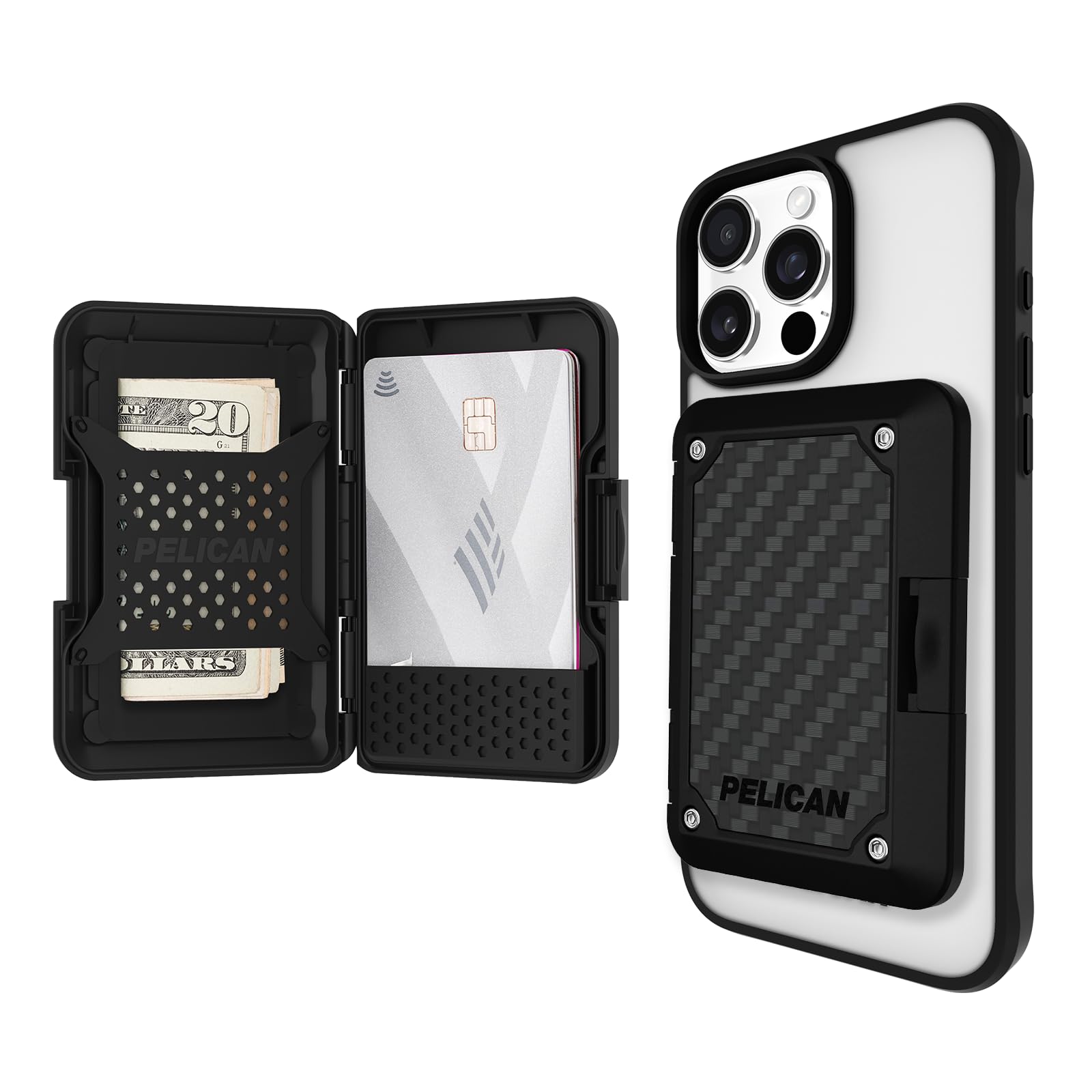 Pelican iPhone MagSafe Wallet with RFID Blocking - Military Grade Magnetic Phone Wallet for iPhone 15/14/13/12 Pro Max - Detachable Card Holder for Cash & Credit Cards (Black) | Perfect for Travel, Gym & Everyday Use