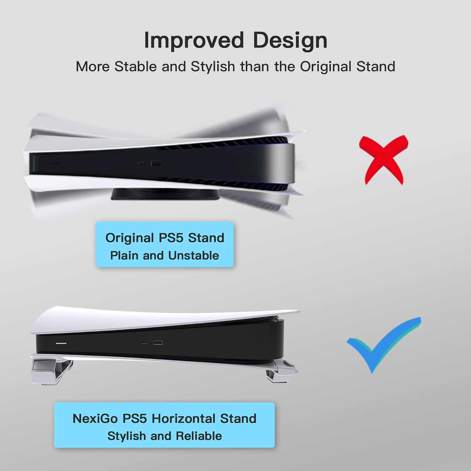 NexiGo PS5 Horizontal Stand - Minimalist Design Base Stand for PlayStation 5 Disc & Digital Edition (White) | Perfect for Gaming Setup & Console Organization