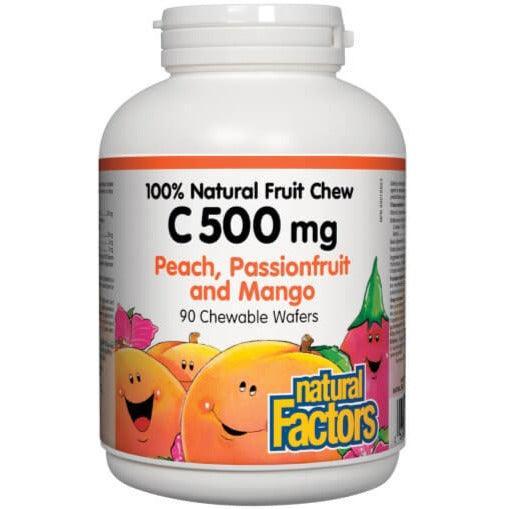 Natural Factors Vitamin C 500mg Chewable Wafers - Peach, Passionfruit & Mango Flavor - 90 Count - Immune Support & Antioxidant Boost - Perfect for Travel, Work & Daily Wellness