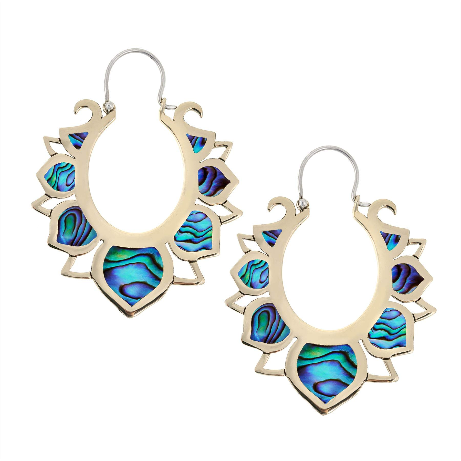 925 Sterling Silver & Brass Abalone Shell Lotus Flower Earrings for Women | Handmade Boho Jewelry | Perfect for Beach Weddings, Festivals & Everyday Wear