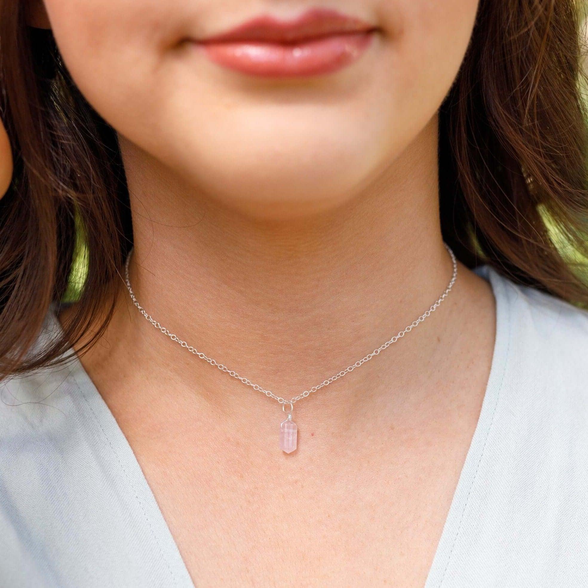 Rose Quartz Mini Double Terminated Crystal Point Pendant Choker Necklace - Natural Healing Stone Jewelry for Women, Spiritual Gift, Boho Chic Accessory for Meditation, Yoga & Energy Healing