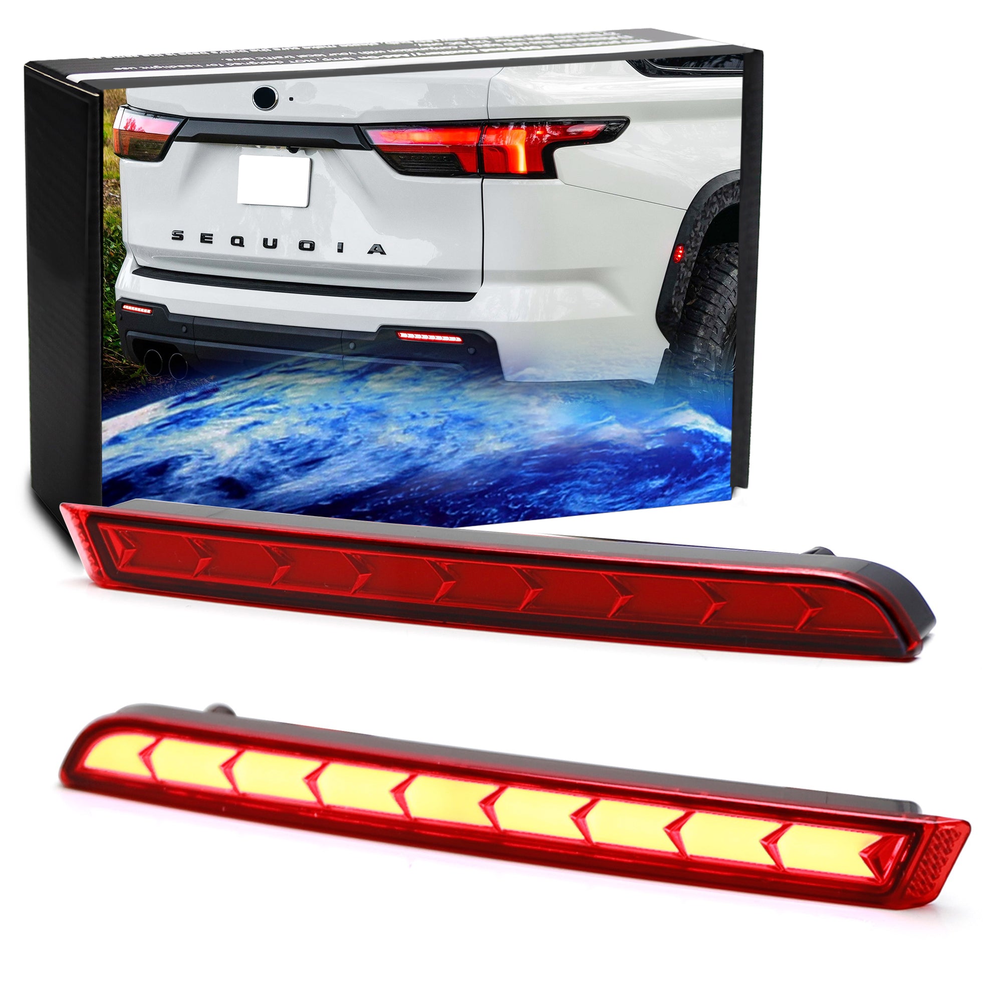 2023 Toyota Sequoia Dark Red LED Rear Bumper Reflector Lights - High Visibility Safety Upgrade for Night Driving & Off-Road Adventures