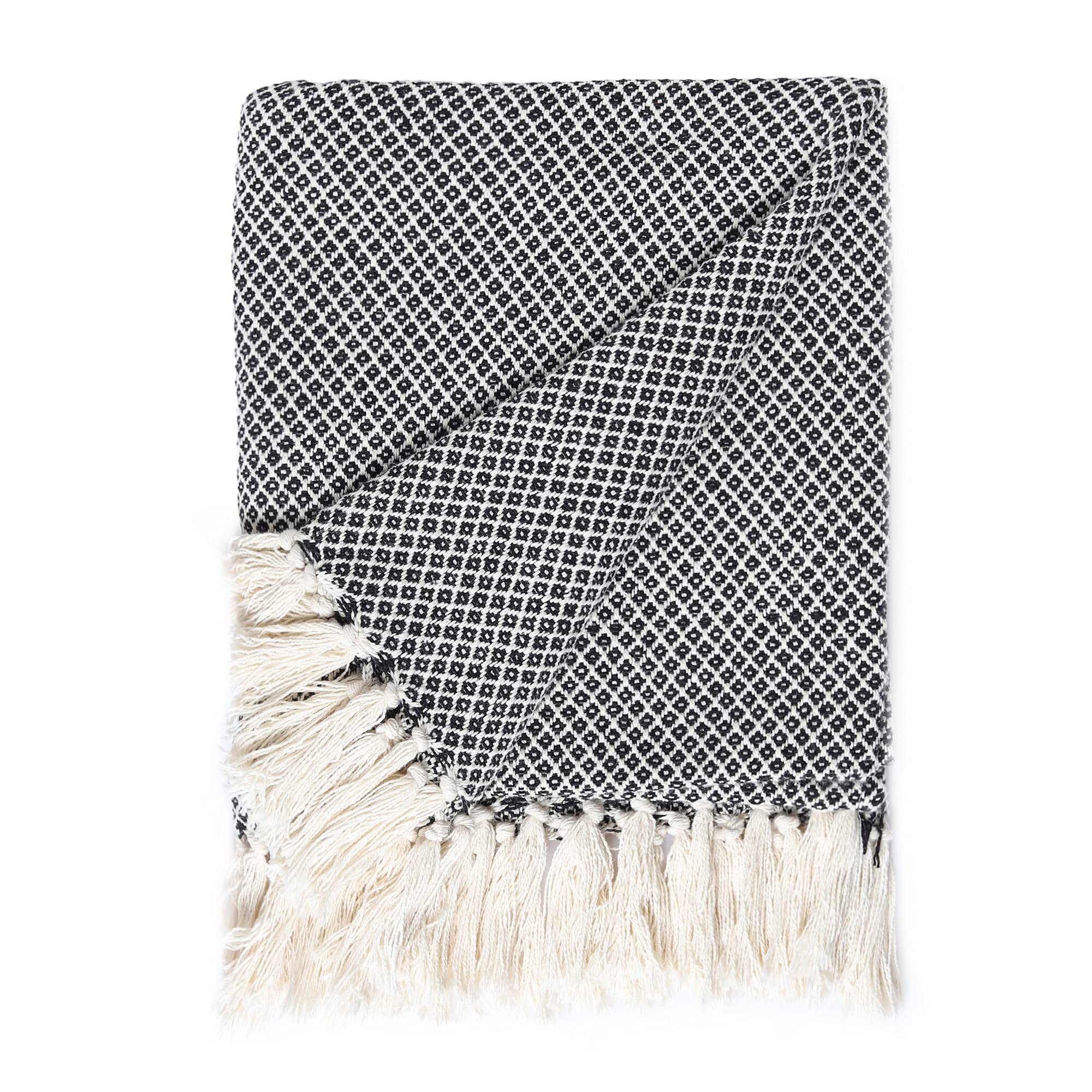 REDEARTH Classic Throw Blanket - Medium Weight Soft Cotton Blanket for Sofa, Bed, Couch, Chairs & Car - 50x60 Inches Black - Perfect for Living Room, Bedroom, Travel & Outdoor Use - 100% Breathable Cotton