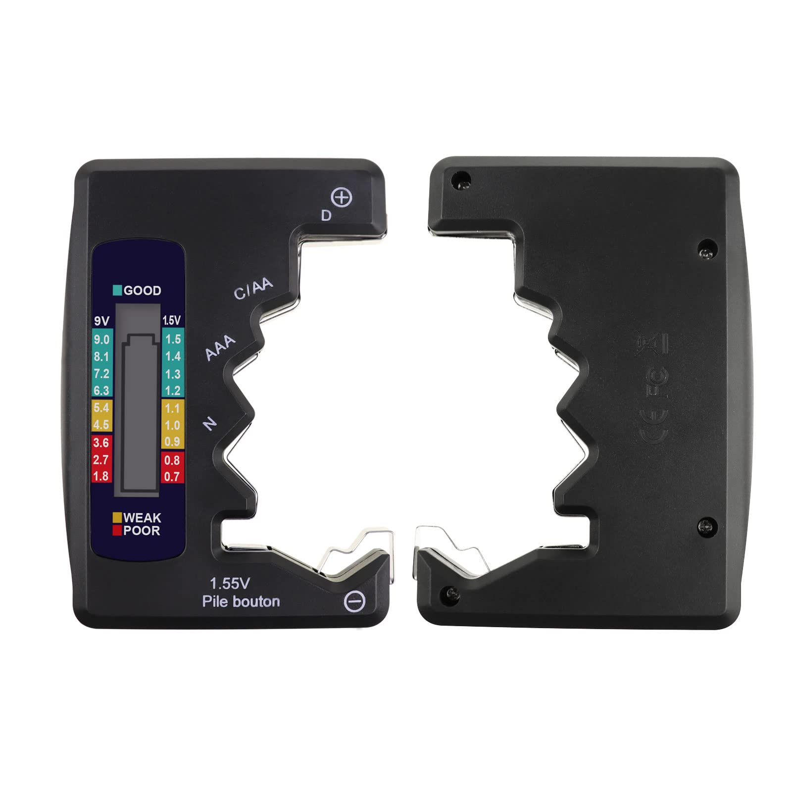 Battery Tester for AA AAA C D 9V 1.5V Button Cell - LCD Display with Clear Bar Graph, Compact Pocket Size - Perfect for Home, Office, and Emergency Kits