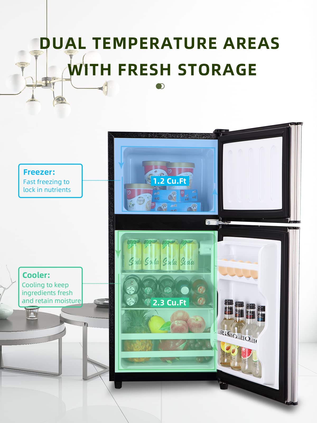 3.5 Cu.ft Compact Refrigerator with Freezer - Energy Efficient Mini Fridge with 7-Level Adjustable Thermostat - Perfect for Apartments, Dorm Rooms, Offices & Basements - Space Saving Silver Design for Small Kitchens & Home Bars