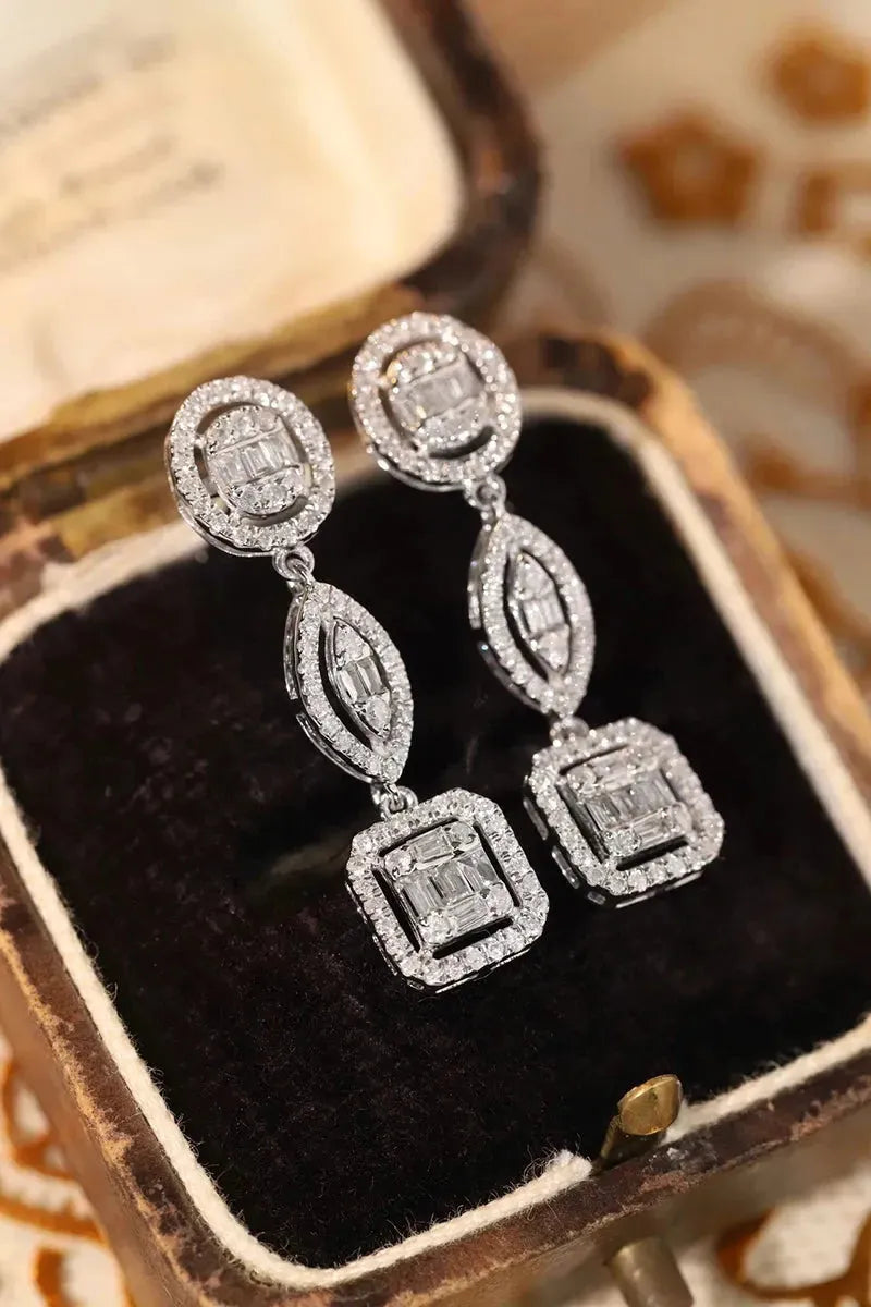 18K White Gold Geometric Drop Earrings with 0.70CT Real Natural Diamonds for Women | Elegant Party & Evening Jewelry | Perfect for Weddings, Anniversaries and Special Occasions