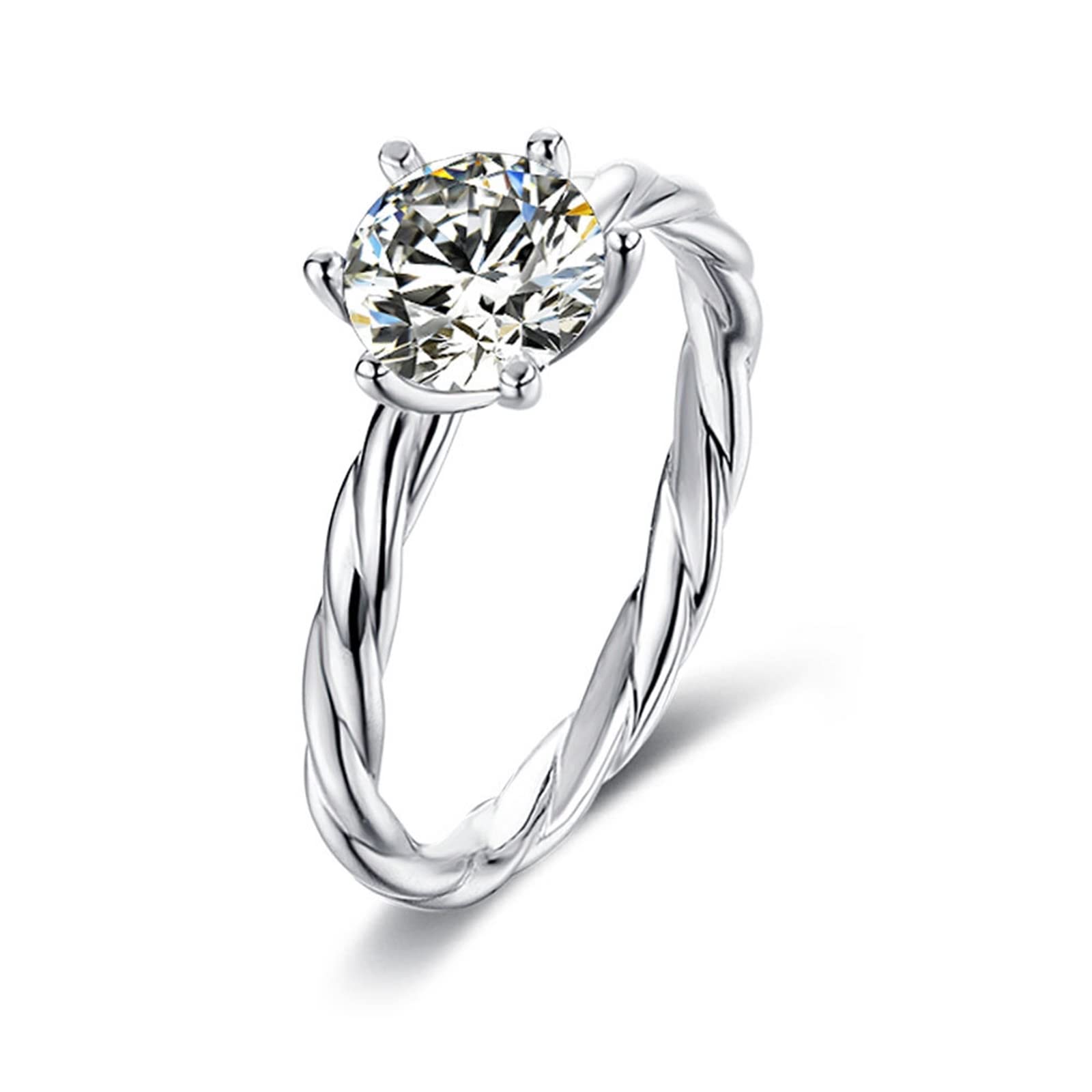 Skcess Sterling Silver Women's Ring - Elegant White Gold Twisted Wedding Band with Zirconia | Perfect for Engagement, Anniversary & Everyday Wear