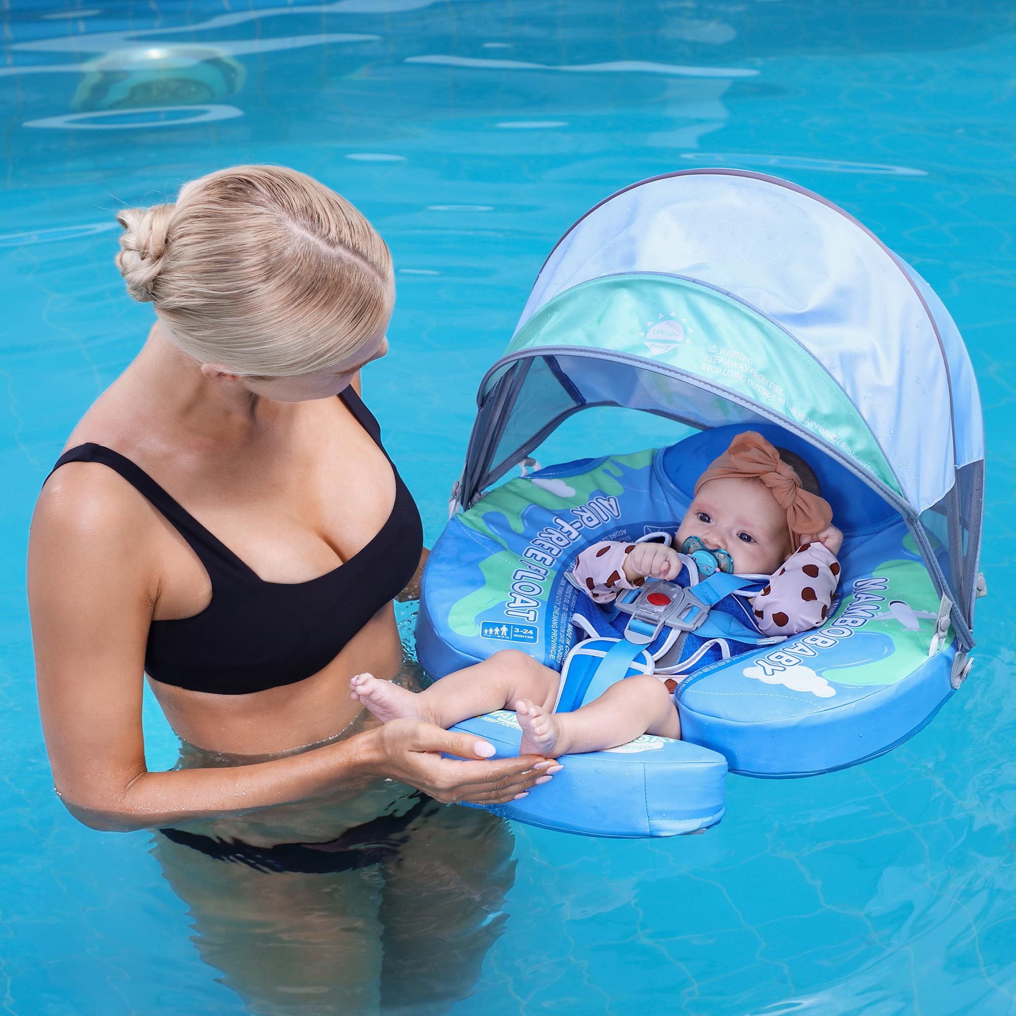 Mambobaby Baby Float with Sun Canopy & Tail - Safe Inflatable Pool Float for Toddlers & Kids - Perfect for Swimming, Beach, and Backyard Pools