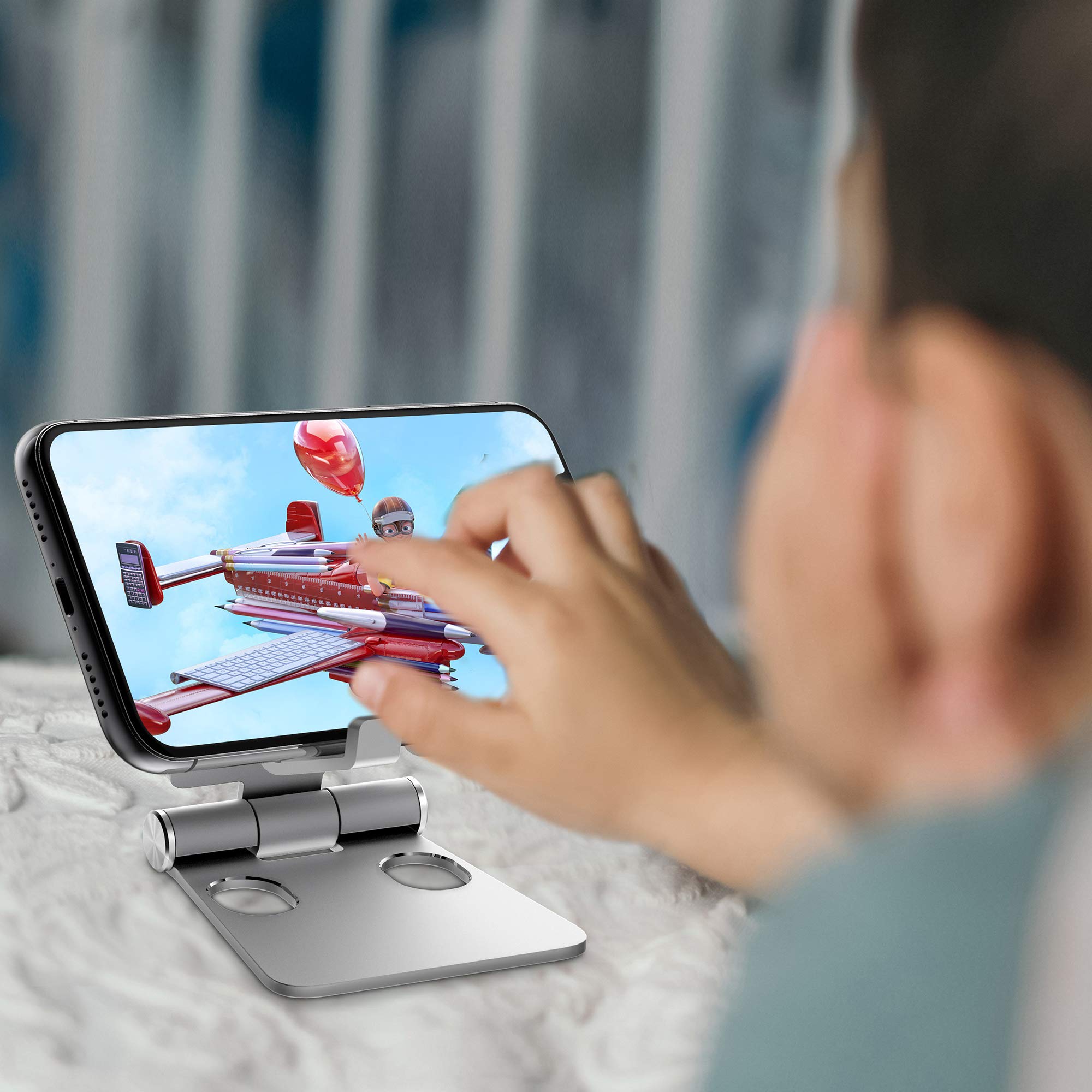 Aduro U-Rise Adjustable & Foldable Aluminum Phone Stand - Universal Cell Phone Holder for Desk, Tablet, iPhone, Samsung - Portable & Sturdy Silver Stand for Work, Watching Videos, Video Calls