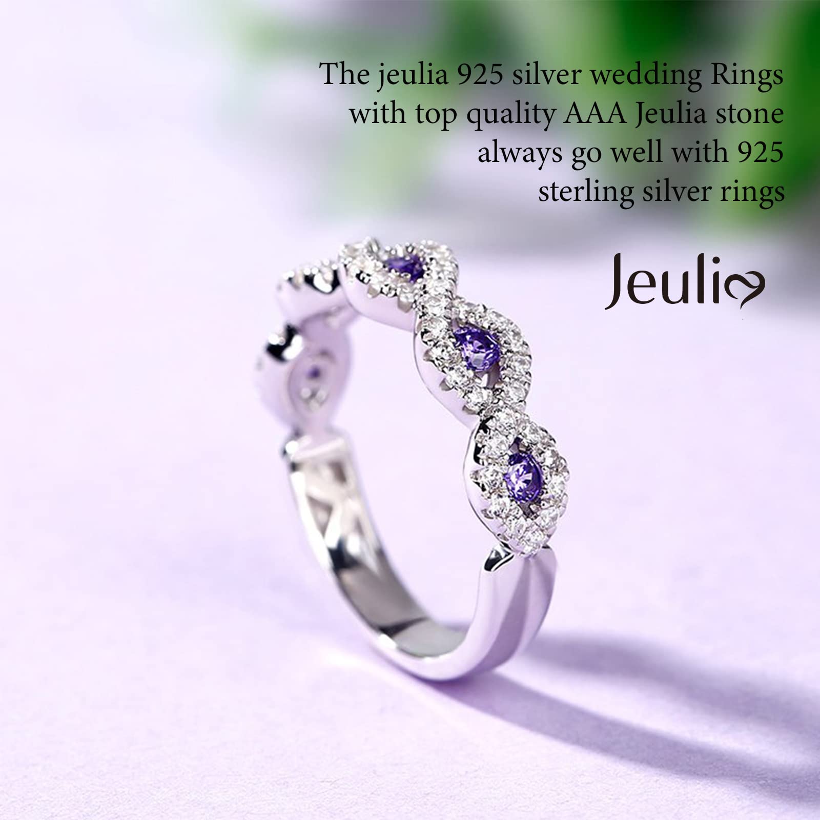 Jeulia Stackable Wedding Rings Set - Sterling Silver Half Eternity Band with Sapphire & White CZ Diamonds | Anniversary, Engagement & Promise Rings for Women | Gift Box Included | Perfect for Proposals, Vows Renewal & Romantic Occasions