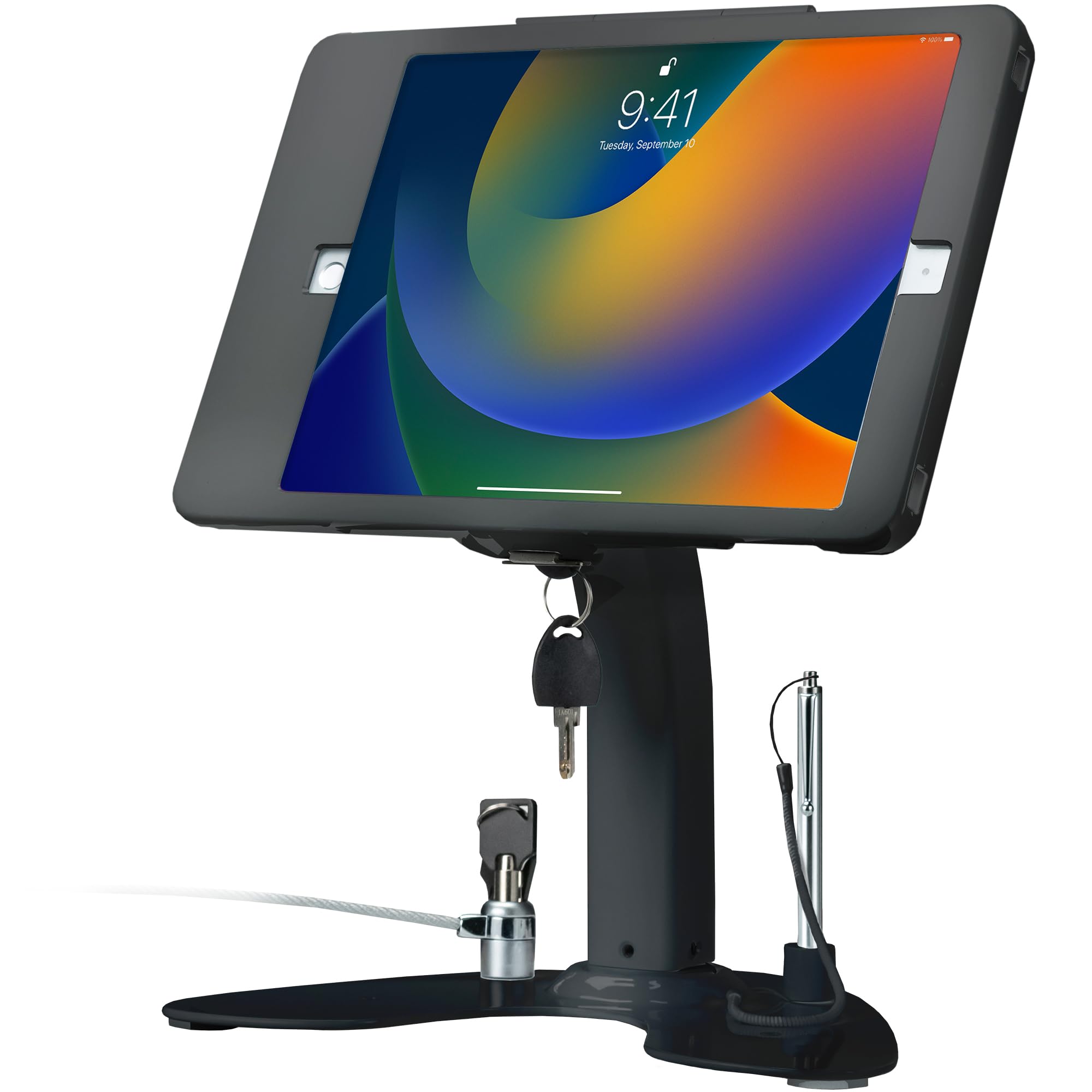 Dual Kiosk Stand with Locking Case - Secure 360° Rotating Base for iPad 7th/8th/9th Gen 10.2-inch & iPad Air 4 | Includes Cable & Durable Mount | Perfect for Retail, Hospitality & Self-Service Kiosks (PAD-ASKB10, Black)