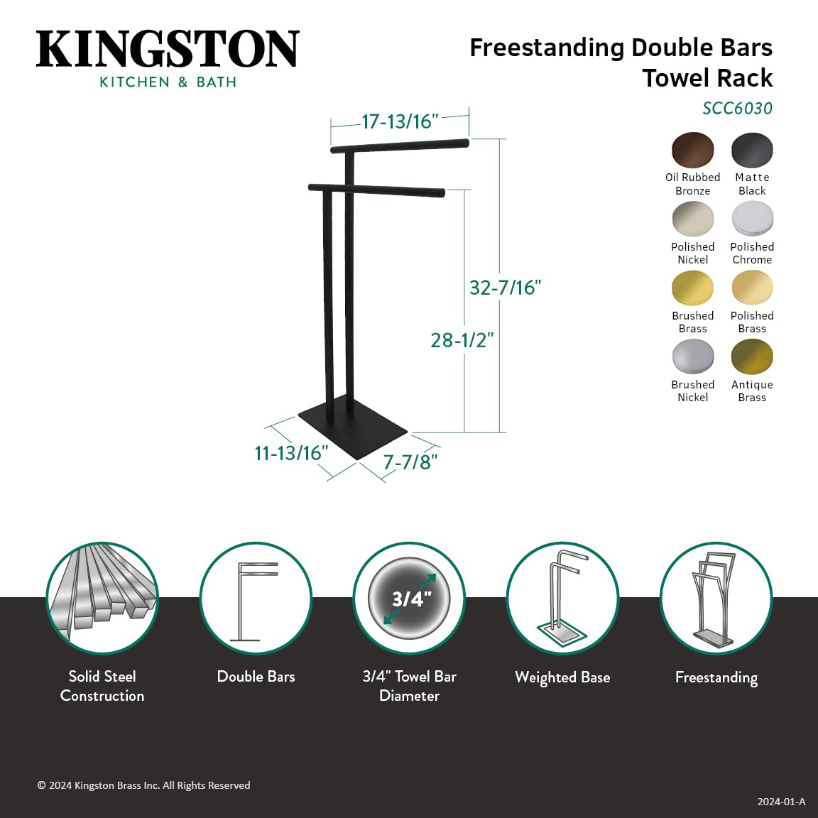 Kingston Brass SCC6038 Edenscape Double L Shape Pedestal Towel Holder - Brushed Nickel Finish for Bathroom & Spa Decor