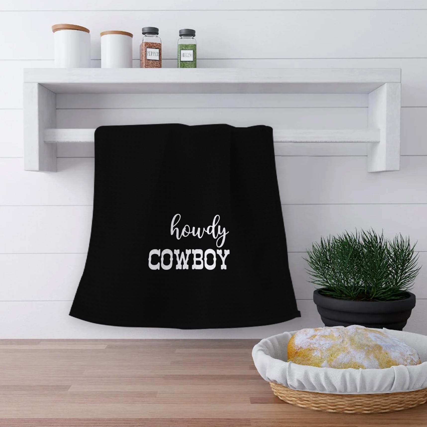 OHSUL Western Style Hand Towels Set of 2 - Rustic Kitchen & Bathroom Decor, Cowboy Themed Cotton Towels for Farmhouse, Cabin or Ranch Home - Perfect Housewarming Gift for Couples (Black)