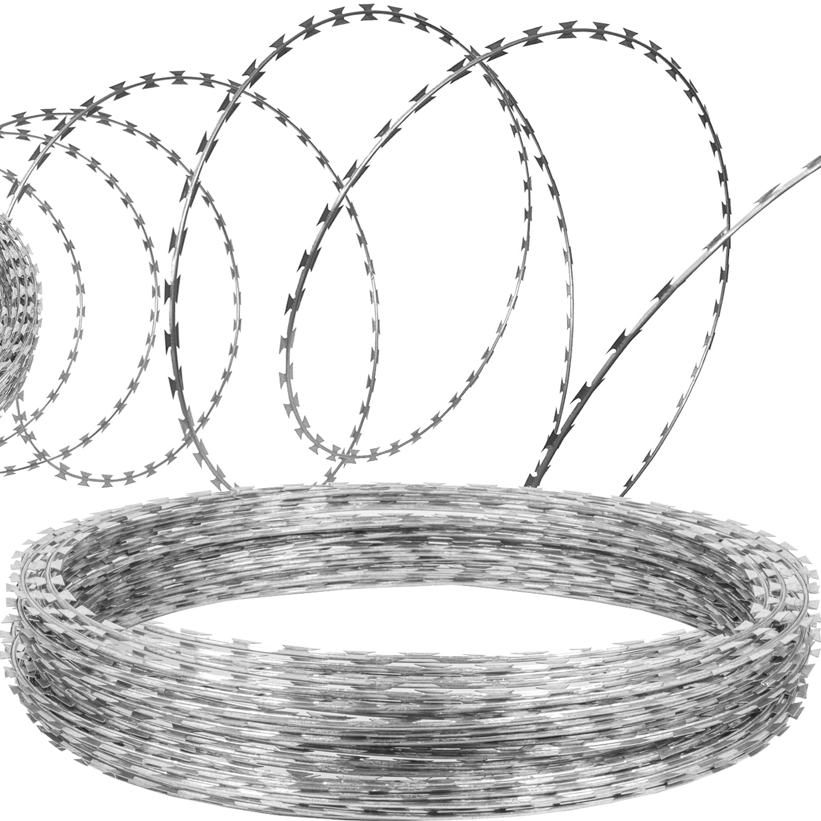 VEVOR 98ft Galvanized Steel Razor Wire Fence - 2 Coils (49ft Each) for Garden Security & Property Protection | Heavy Duty Razor Barbed Wire for Fencing, Perimeter Defense & Intrusion Prevention