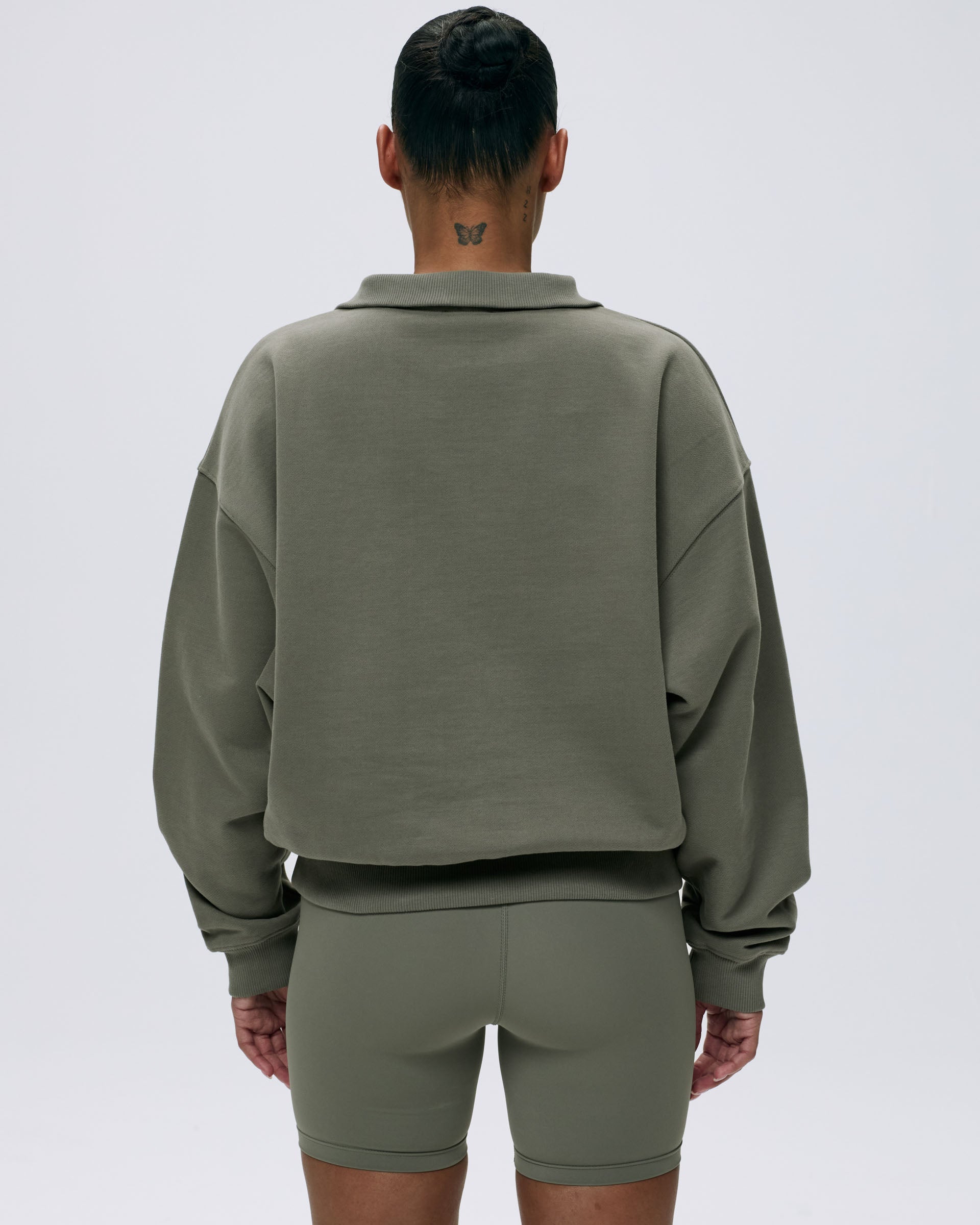 Relaxed Funnel Neck Zip Sweatshirt for Women | Olive Green Pullover | Casual Loungewear & Streetwear Fashion