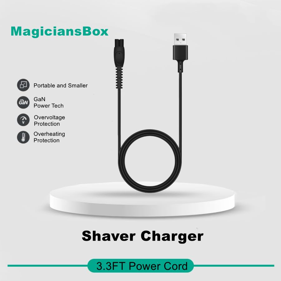 Original Title: Charger Cable Compatible with Philips Norelco One Blade Charger,5V USB Charging Cable Compatible with Philips Norelco One Blade MG5910 MG7910 MG9510QP2724 QP2834 QP6531 Shaver Replacement Chargers.  Optimized Title: Philips Norelco One Blade Replacement Charger Cable - 5V USB Charging Cord for MG5910, MG7910, MG9510, QP2724, QP2834, QP6531 Shavers - Perfect for Travel & Home Use