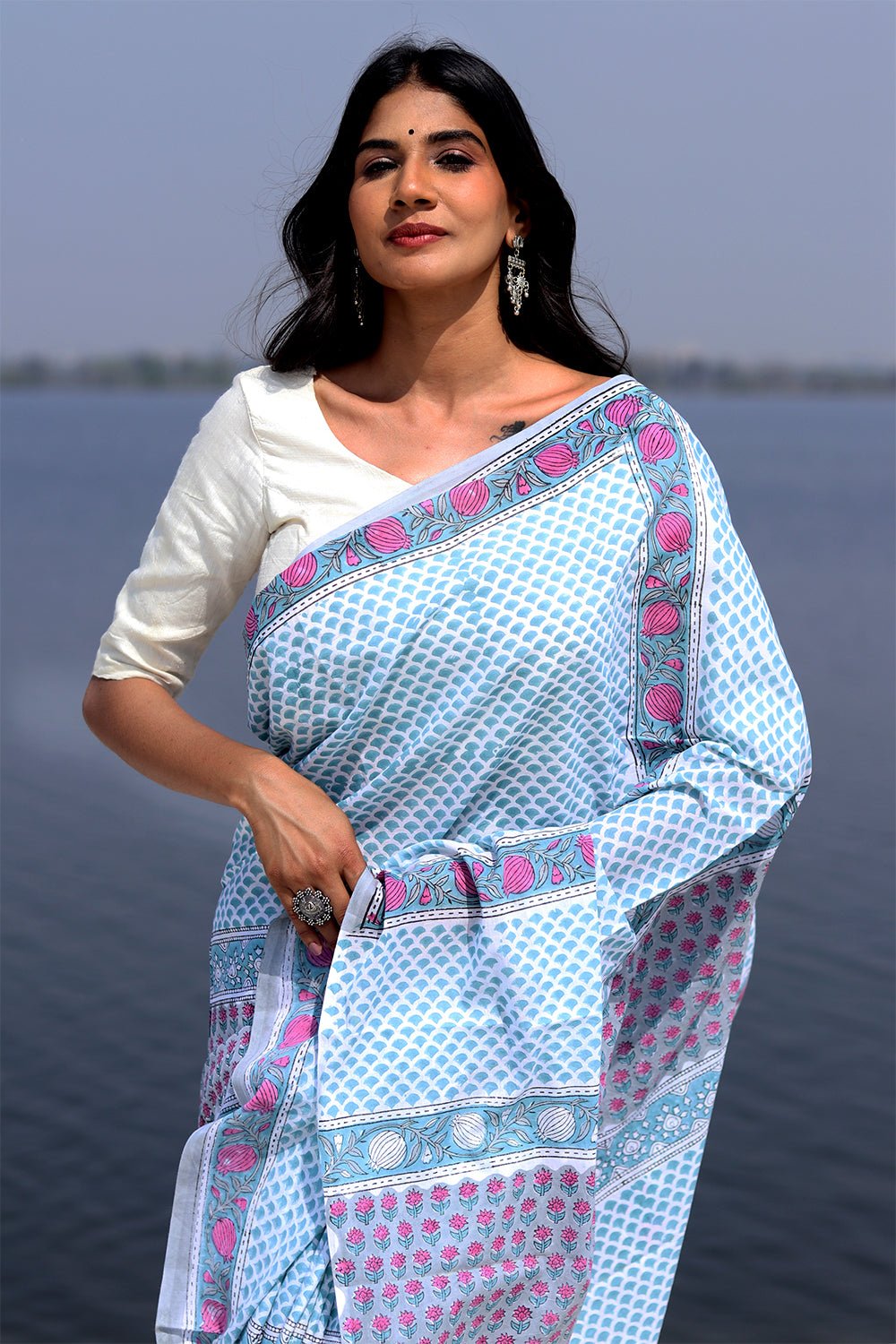 Handmade Organic Cotton Block Printed Saree - Breathable & Lightweight Indian Traditional Dress for Women - Perfect for Weddings, Festivals & Cultural Events