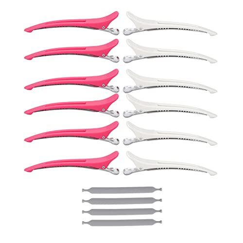 12pcs Duckbill Hair Clips with Silicone Band for Salon & Home Styling