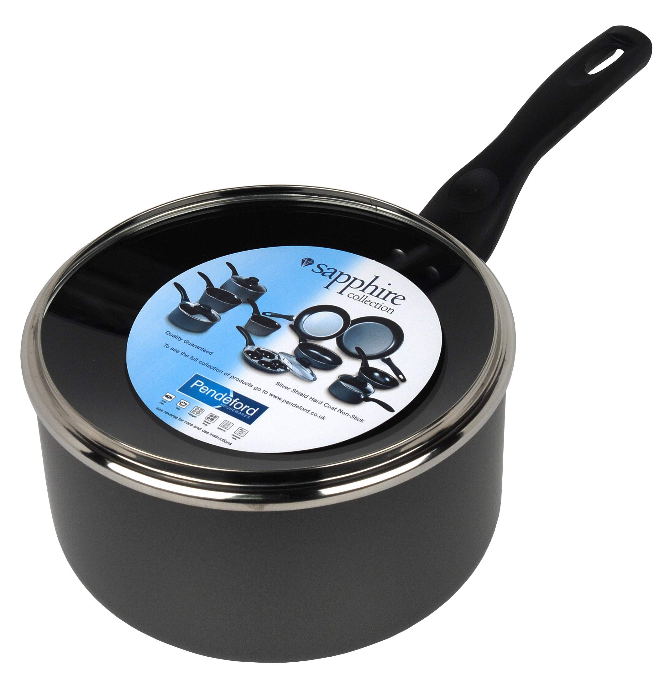 Premium 5-Piece Non-Stick Cookware Set with Glass Lids - 15cm, 18cm, 20cm Sauce Pans & Frying Pan - 43x26x18cm Black Sapphire Collection - Perfect for Baking, Frying & Everyday Cooking