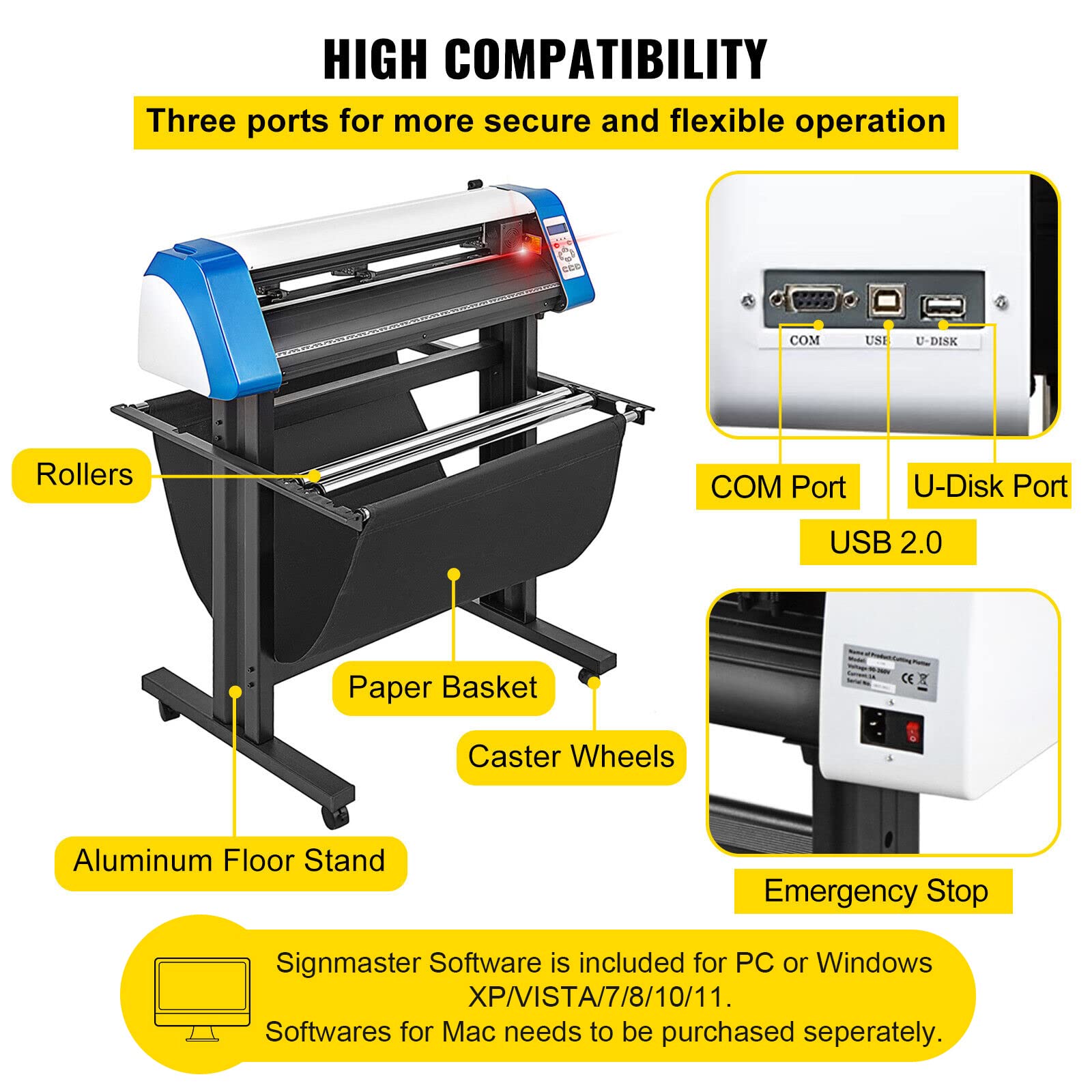 VEVOR 34 Inch Semi-Automatic Vinyl Cutter Machine with Floor Stand - DIY Sign Cutting for Home & Business, Compatible with Signmaster Software (Ideal for T-Shirts, Decals, Banners & Vehicle Wraps)