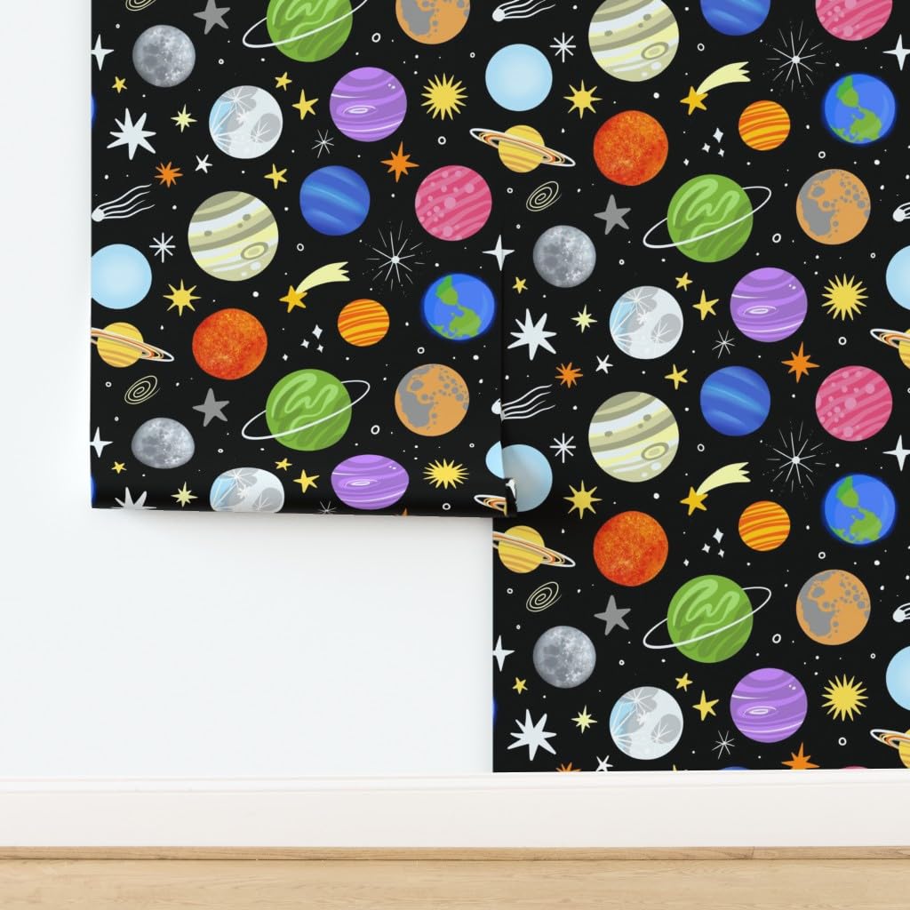 Planets Stars Earth Space Moon Galaxy Celestial Traditional Wallpaper - Commercial Grade 27ft x 2ft Roll for Living Room, Bedroom & Nursery Decor | Peel & Stick Wallpaper for Easy Installation