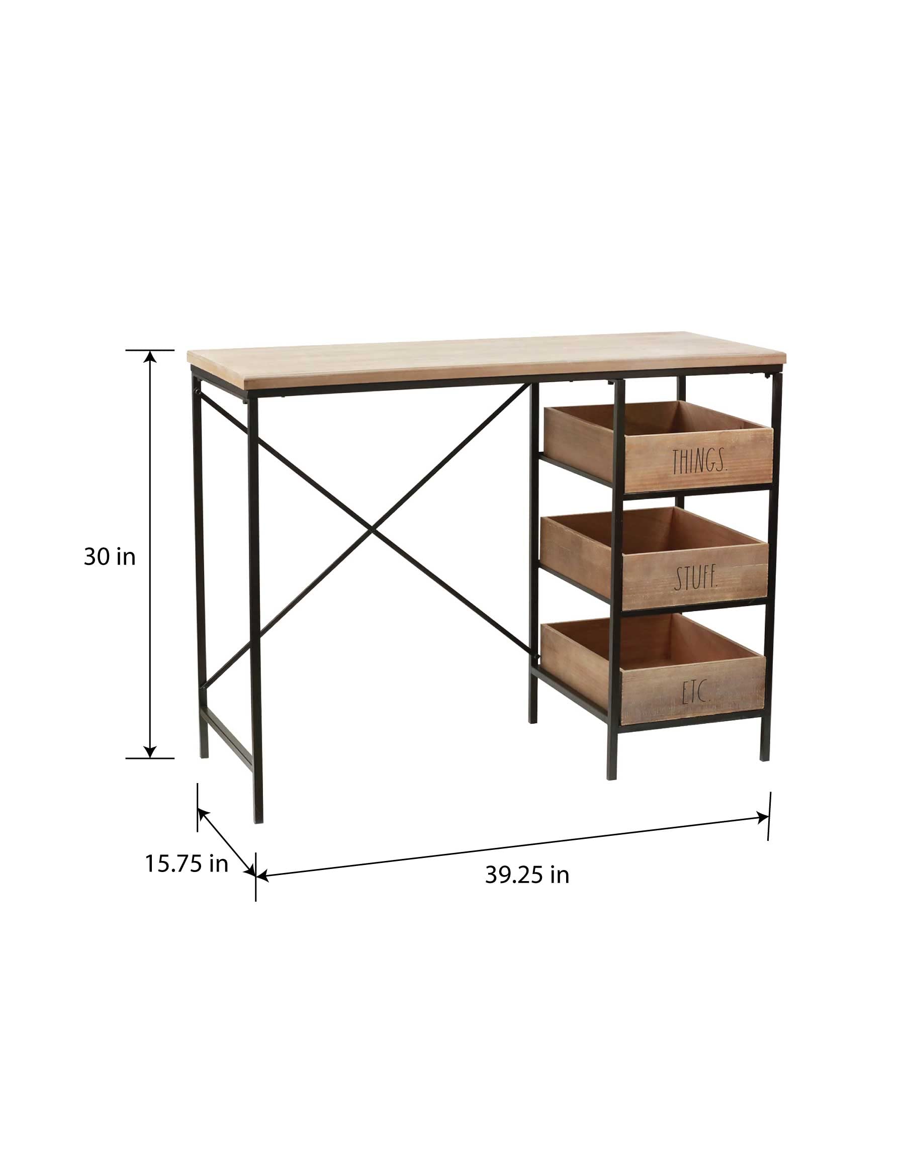 Rae Dunn Wooden Computer Desk with Drawers - Modern Industrial Home Office Desk, Writing Workstation, Craft & Study Table with Metal Frame - Perfect for Small Spaces, Remote Work & DIY Projects
