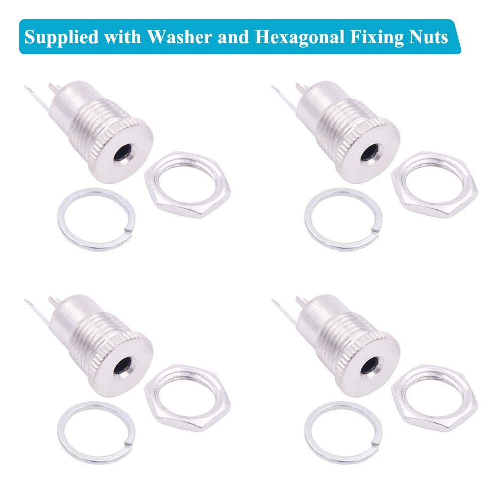 4 Pack 3.5mm x 1.35mm Female DC Power Jack Connector - 2 Pin Solder Type Metal Panel Mount Socket Adapter for Power Supply, CCTV Cameras, Audio Equipment & DIY Electronics Projects
