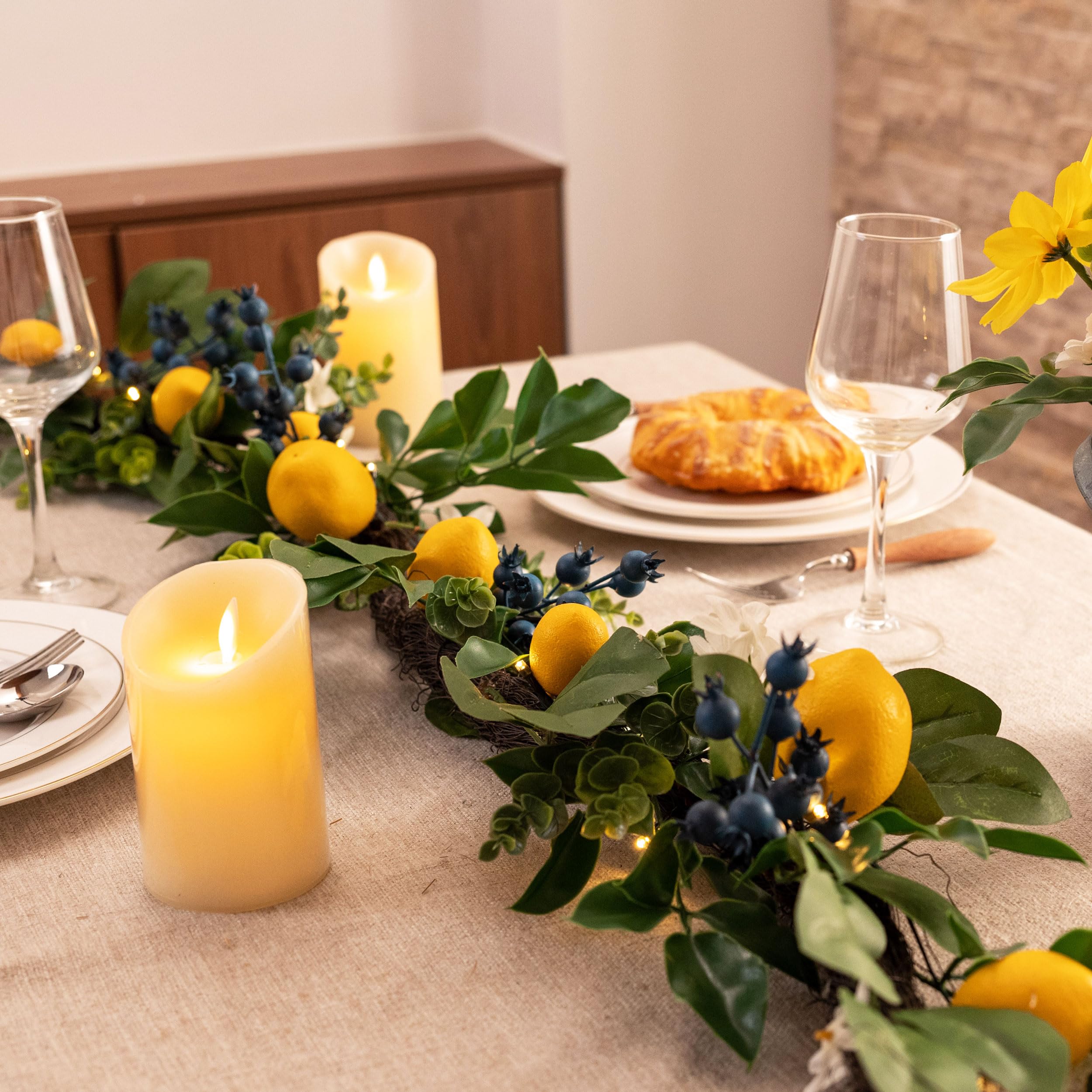 Valery Madelyn Spring Lemon Wreath Garland & Spring Picks Bundles - Floral Decor for Easter, Spring Home Decor, Front Door Wreath & Table Centerpiece