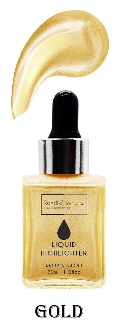 Ronzille Liquid Highlighter for Face Makeup - 30ml (Pack of 2) - Gold & Silver Shimmer - Illuminating Glow for Cheeks, Eyes & Body - Perfect for Day & Night Makeup Looks