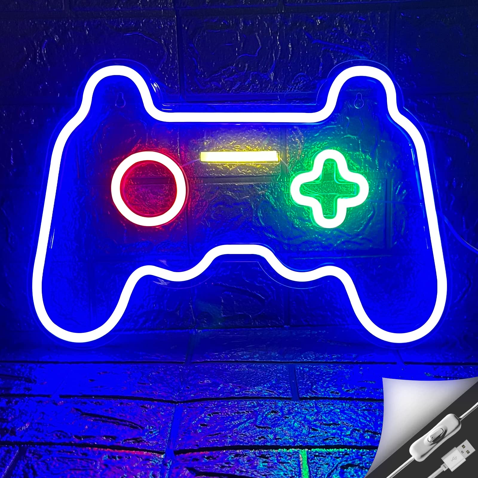 Game Controller LED Neon Sign - Blue Gaming Wall Decor for Bedroom, Game Room & Party | Retro Gamepad Shape Night Light for Gamer Kids & Teens - Perfect for Gaming Setups, Man Caves & Birthday Decorations