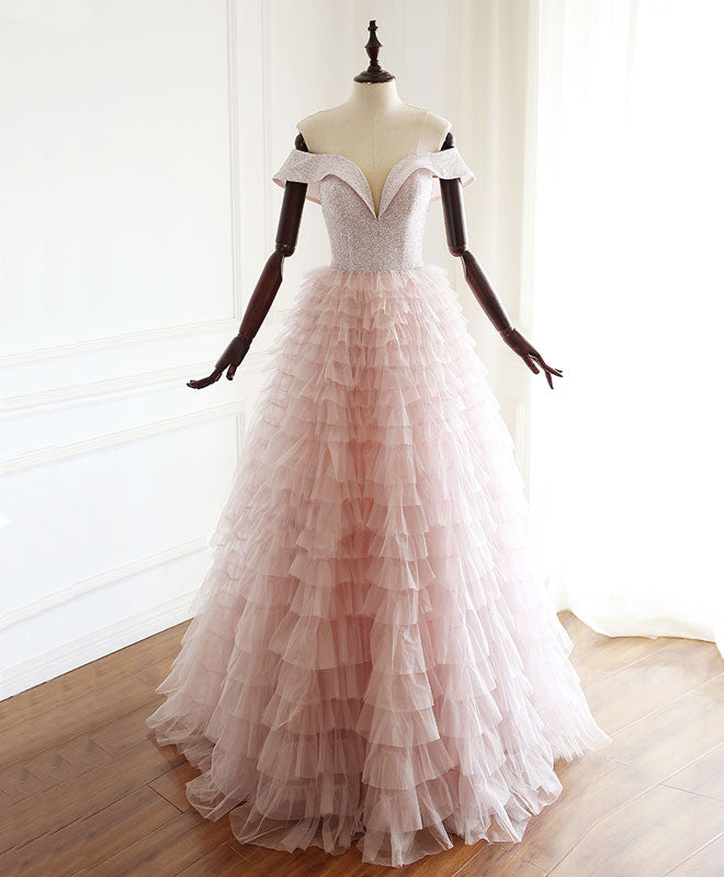 Elegant Pink Sweetheart Off Shoulder Tulle Long Prom Dress - Formal Evening Gown for Homecoming, Wedding Guest & Special Occasions
