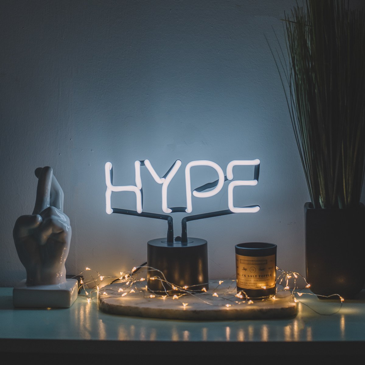 Amped & Co HYPE Real Neon Light Desk Lamp - 9.6x8.3 Inches White Glow LED Novelty Light for Bedroom, Office & Gaming Room Decor