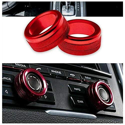 2PCS Chrome Volume Radio Knob Covers For Porsche 911 Cayenne Macan 718 - Red Car Interior Accessories for Enhanced Style & Grip (Perfect for Driving, Car Shows & Customization)