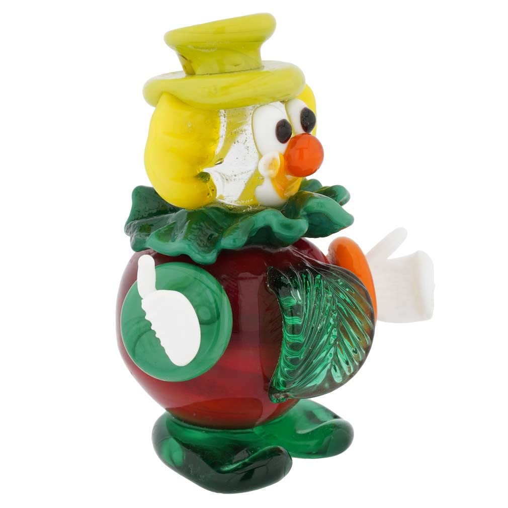 Authentic Murano Glass Small Clown Figurine - Handcrafted Red Apple Design | Italian Home Decor, Gift for Collectors & Clown Lovers