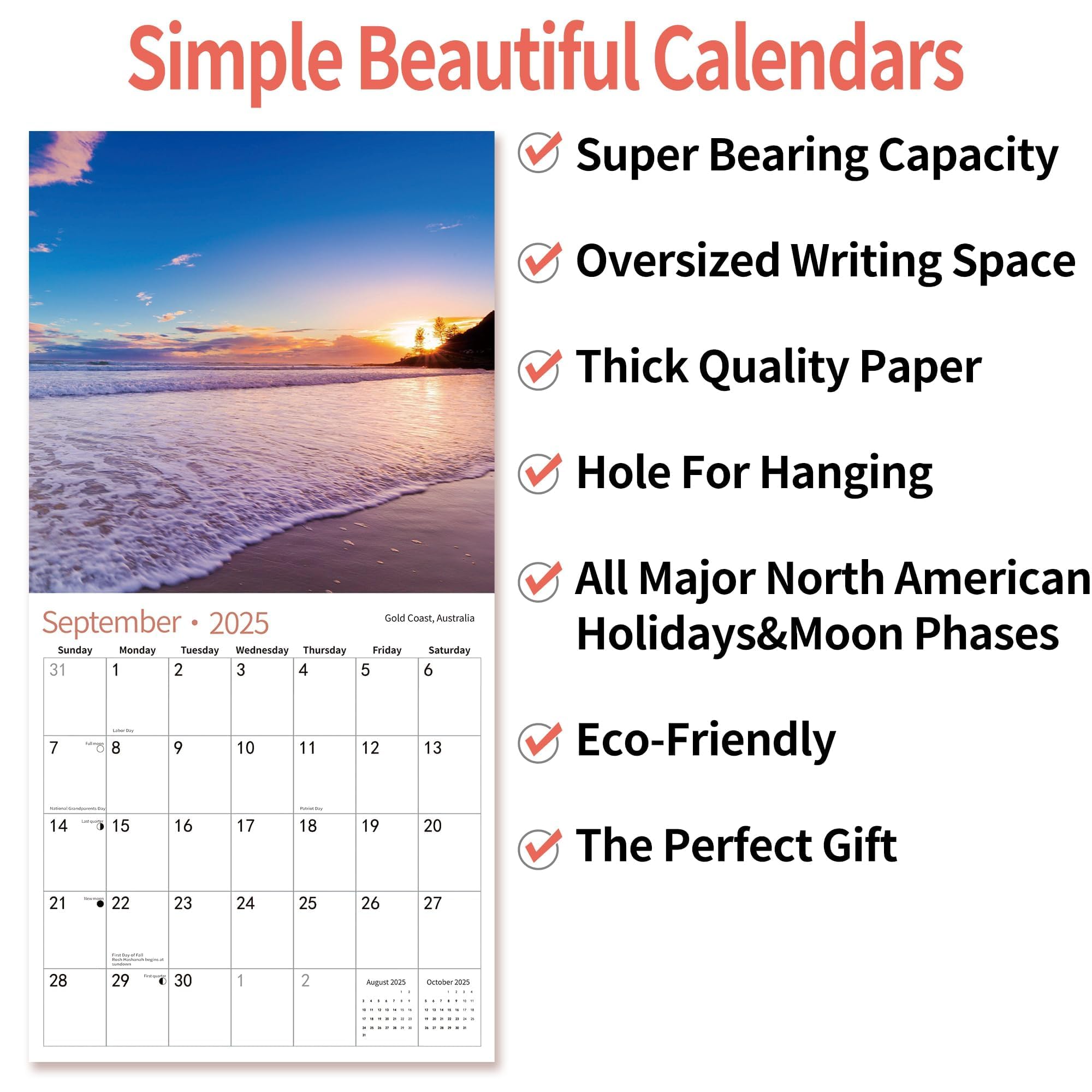 2025-2026 Wall Calendar with Beach Theme | 12