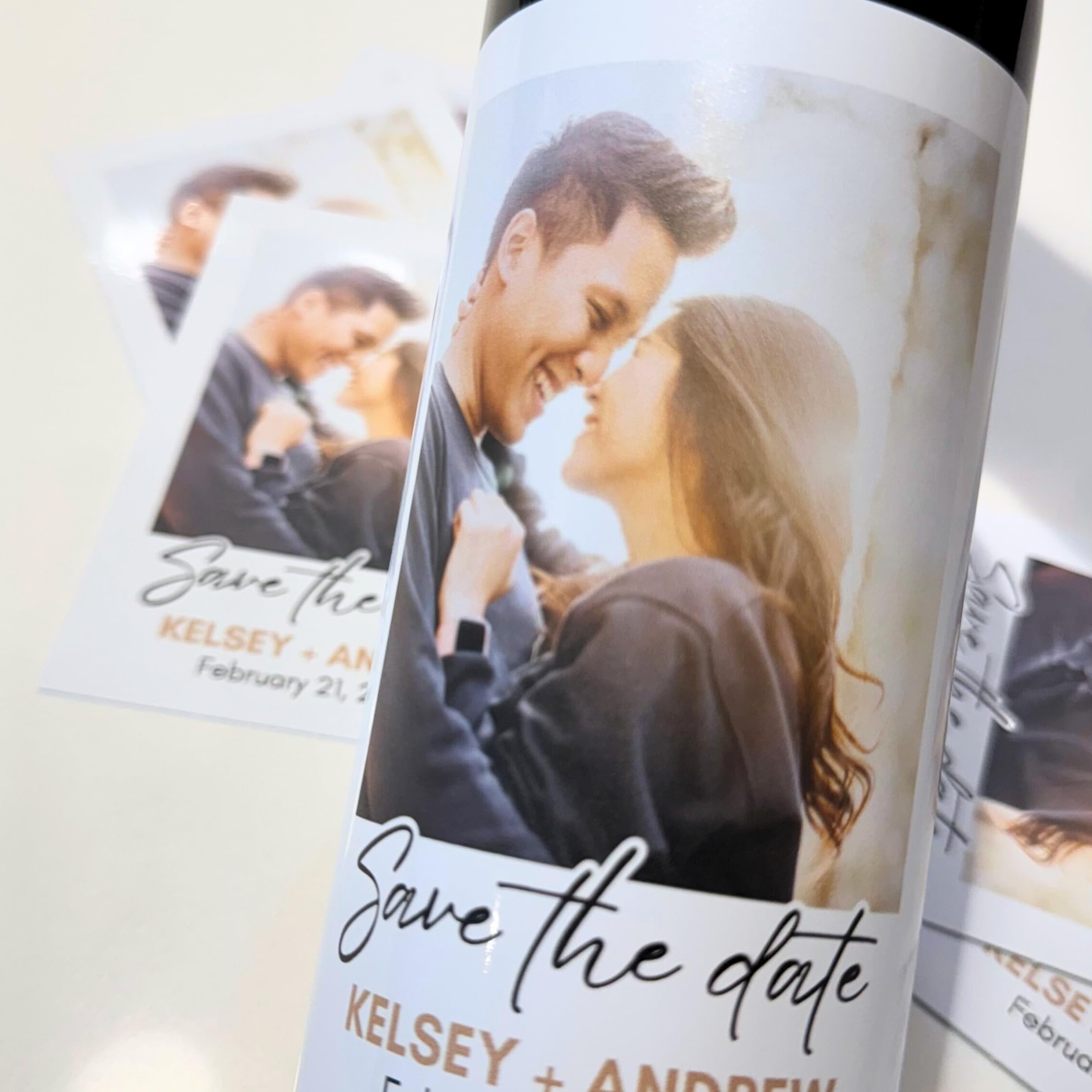 Custom Wedding Wine Bottle Labels - Personalized Save The Date Photo Labels with Your Text & Design - Perfect for Anniversary Gifts, Bridal Showers & Special Events