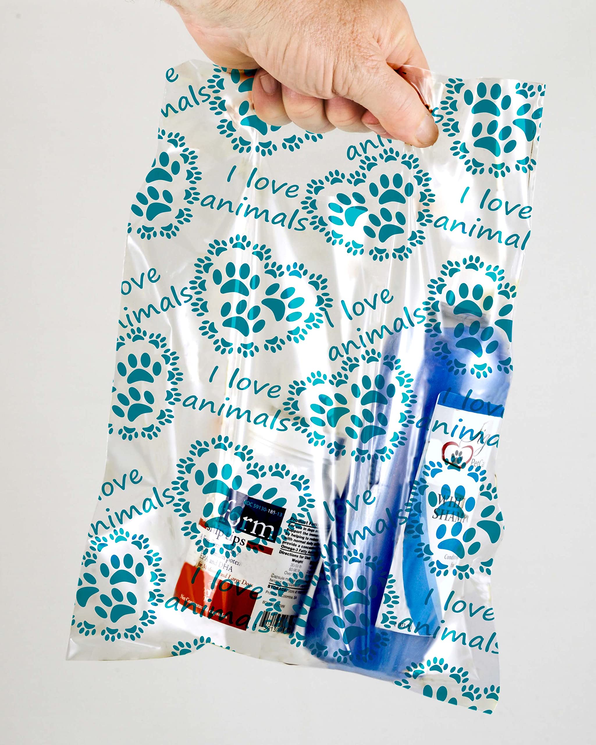 Pet Themed Print Bags - 100pcs Clear Plastic Treat Bags for Cat & Dog - Party & Vet Use