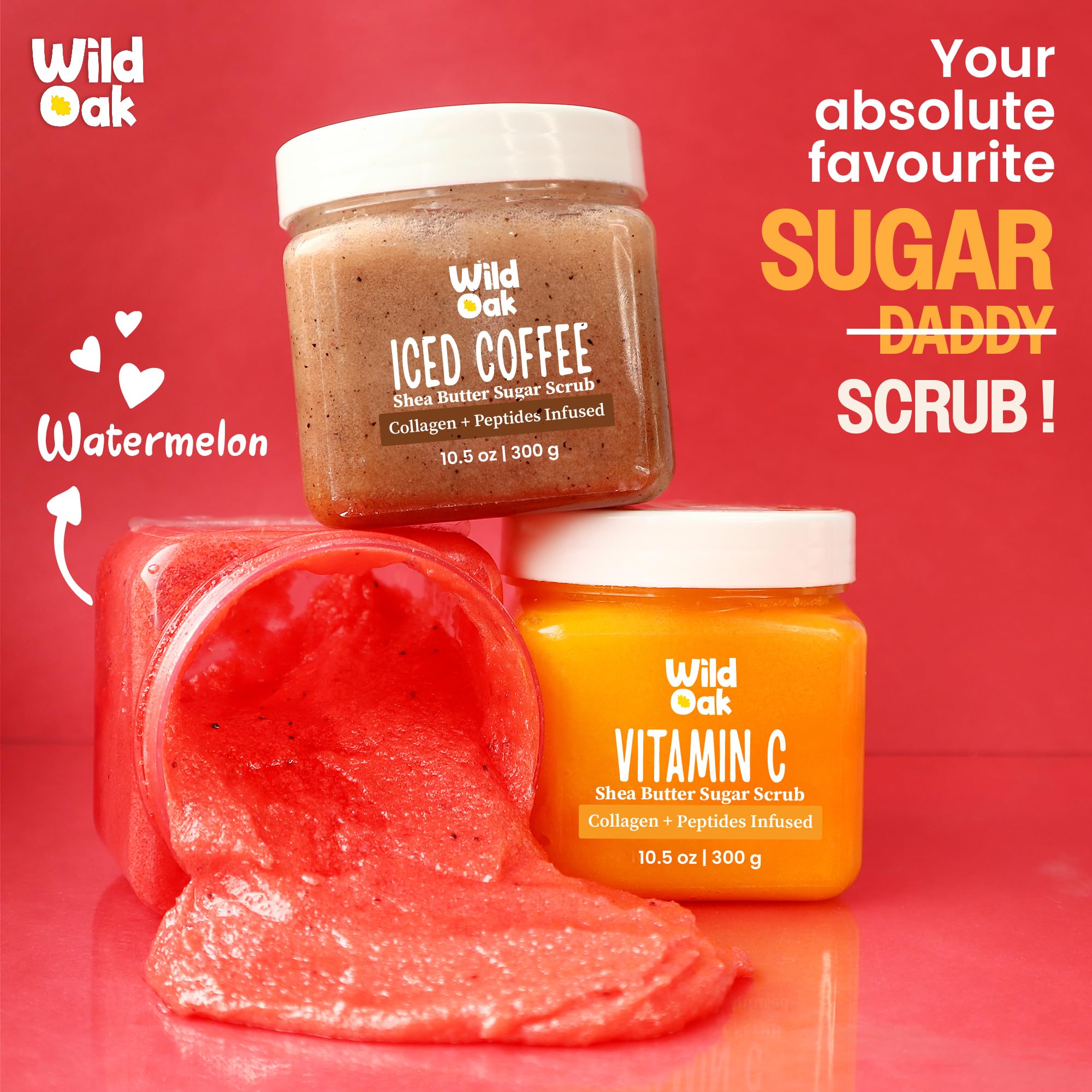 WildOak Iced Coffee Shea Butter Sugar Body Scrub with Collagen & Peptides - Exfoliating & Hydrating Scrub for Tan Removal, Dark Spots on Neck & Elbows, Bumpy Skin on Legs & Hands - 10.58 oz | Perfect for Post-Shower Skincare & Spa Day at Home