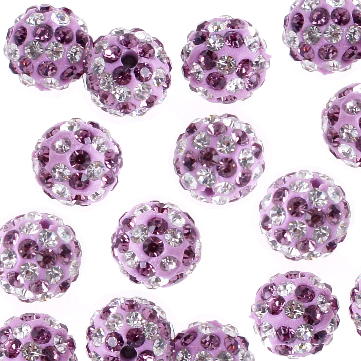 50pcs 10mm Purple Czech Crystal Round Disco Ball Clay Beads for Shamballa Bracelet Making - DIY Bohemian Jewelry Supplies for Women, Party Decor & Home Craft Projects