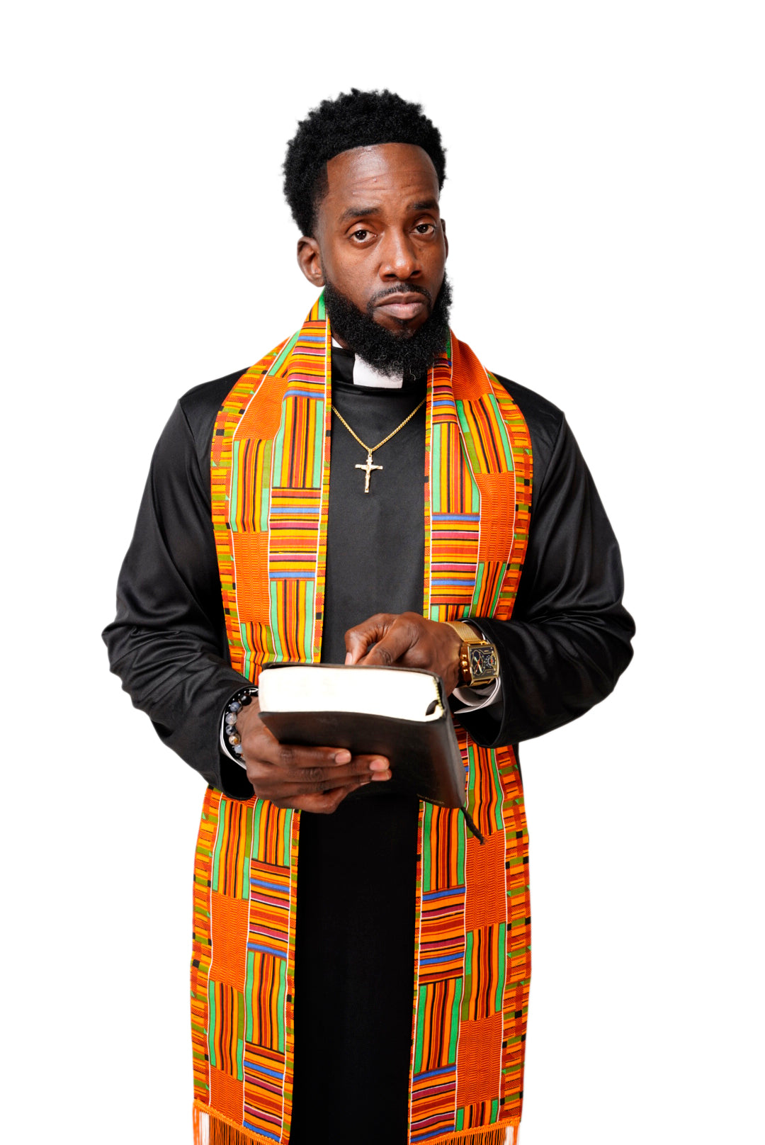 Authentic Kente African Print Clergy Stole with Fringes - Elegant Pastor & Choir Sash for Church Services, Weddings & Religious Ceremonies - DPC0795S