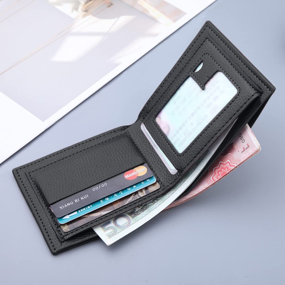 Slim Minimalist Bifold Wallet for Men with Zipper & Coin Purse - PU Leather Credit Card Holder & Money Clip - Perfect for Everyday Carry, Travel & Business (Black)