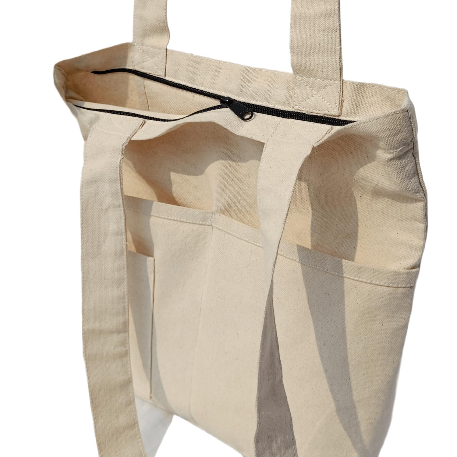 EcoDott Women's Cotton Tote Bag with Zipper & Pockets - 100% Organic Canvas Shoulder Handbag for School, Work, Travel & Daily Use | Durable Eco-Friendly Shopping Bag for Women | Perfect for Office, Beach & Grocery Shopping