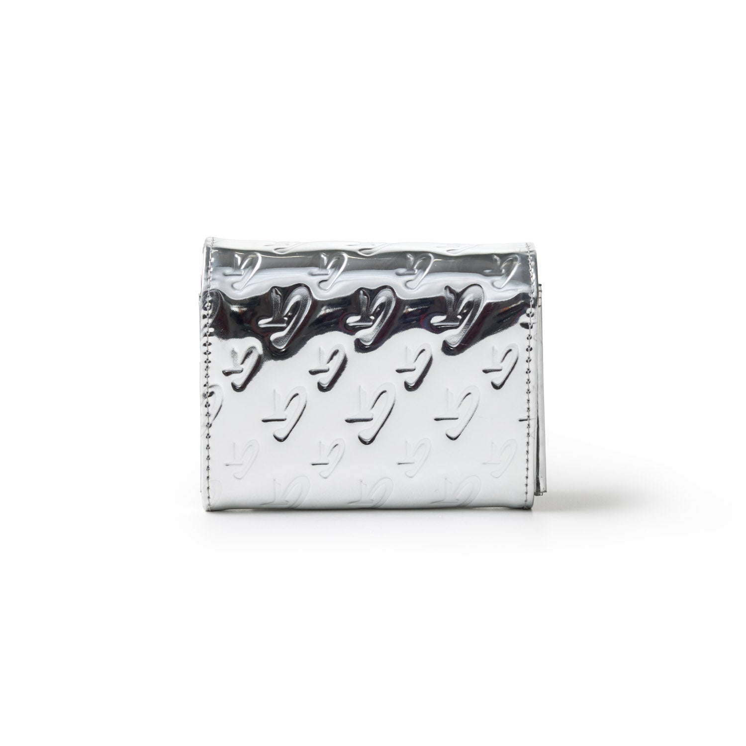 Metallic Monogram Compact WOC Wallet on Chain - Silver Shimmer for Evening Out & Special Occasions