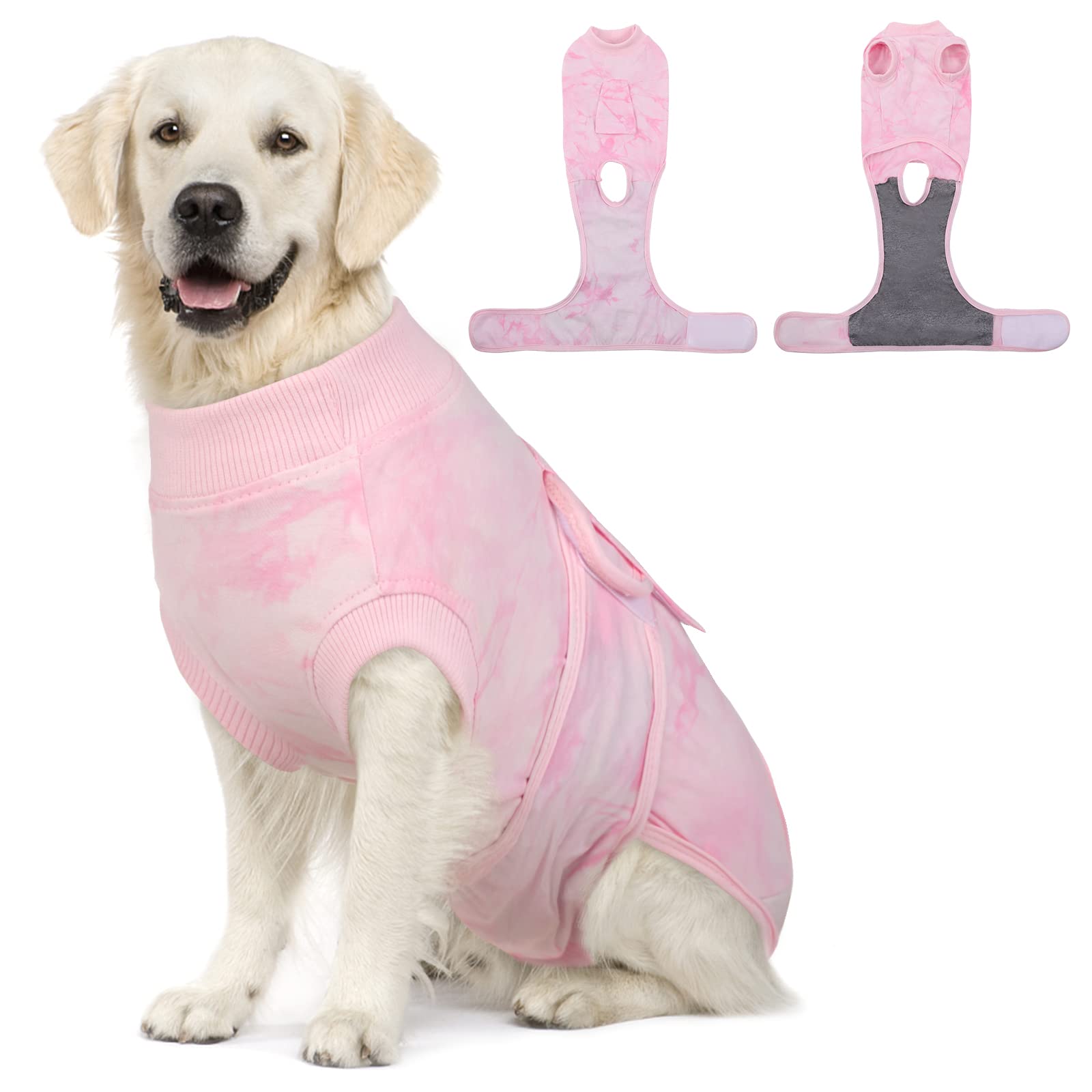 Post-Surgery Recovery Suit for Dogs - Soft Breathable Dog Bodysuit, E-Collar & Cone Alternative - Male & Female Dog Neuter/Spay Suits - Anti-Licking Wound Protection Onesie - Pink Tie Dye XXL - Ideal for Post-Op Care, Wound Healing & Comfort After Surgery