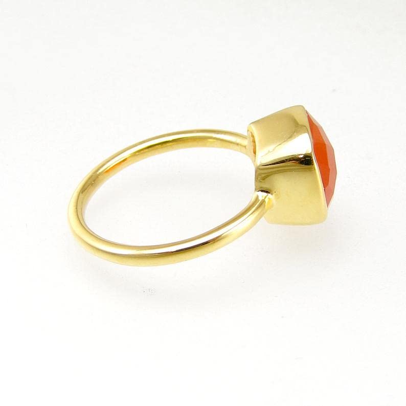 925 Sterling Silver Carnelian Pompom Rings for Girls - 10mm Gemstone Dainty Jewelry, Best Christmas Gift for Her, Birthday, Anniversary & Everyday Wear